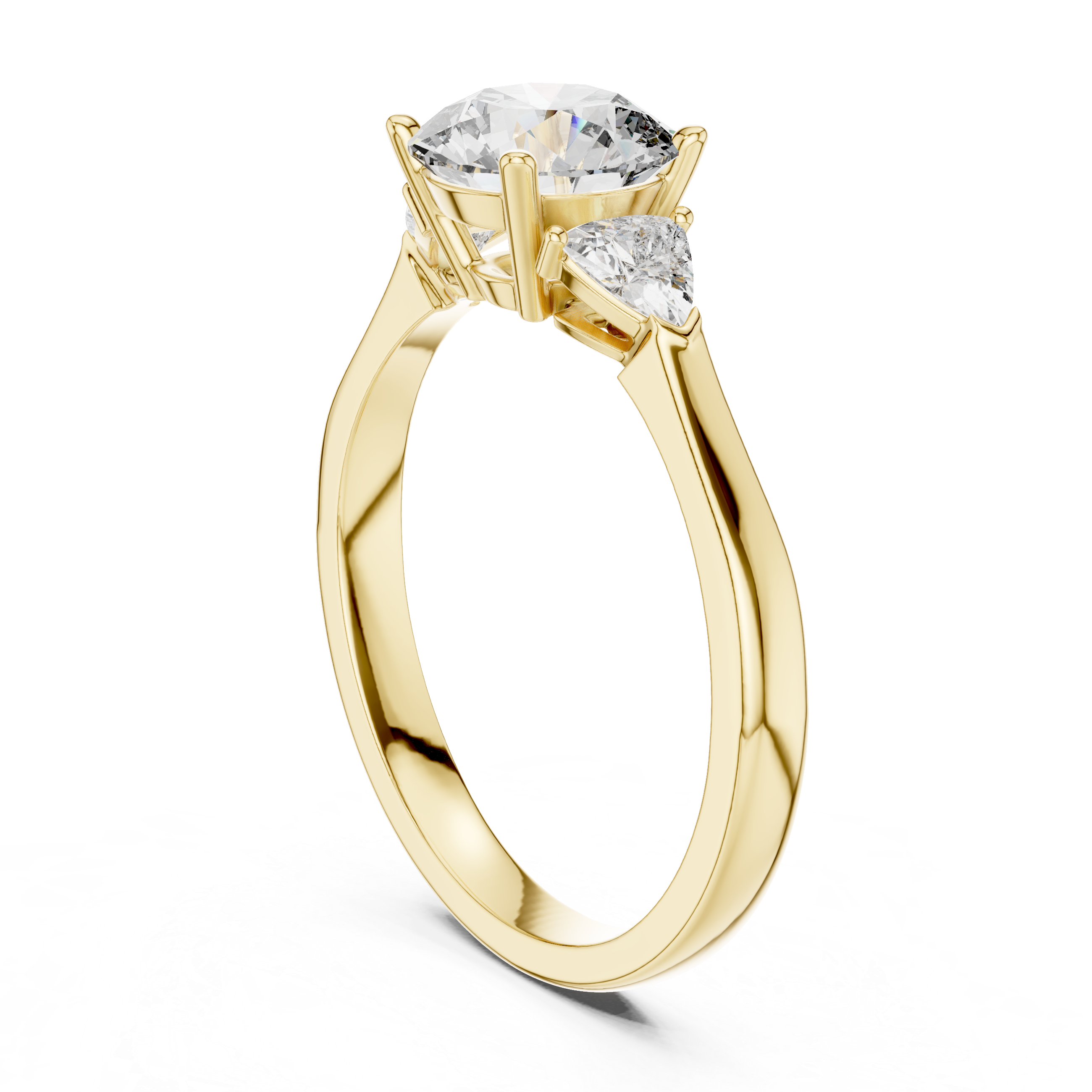 Round Cut Diamond Three Stone Ring with Trillion Side Accents