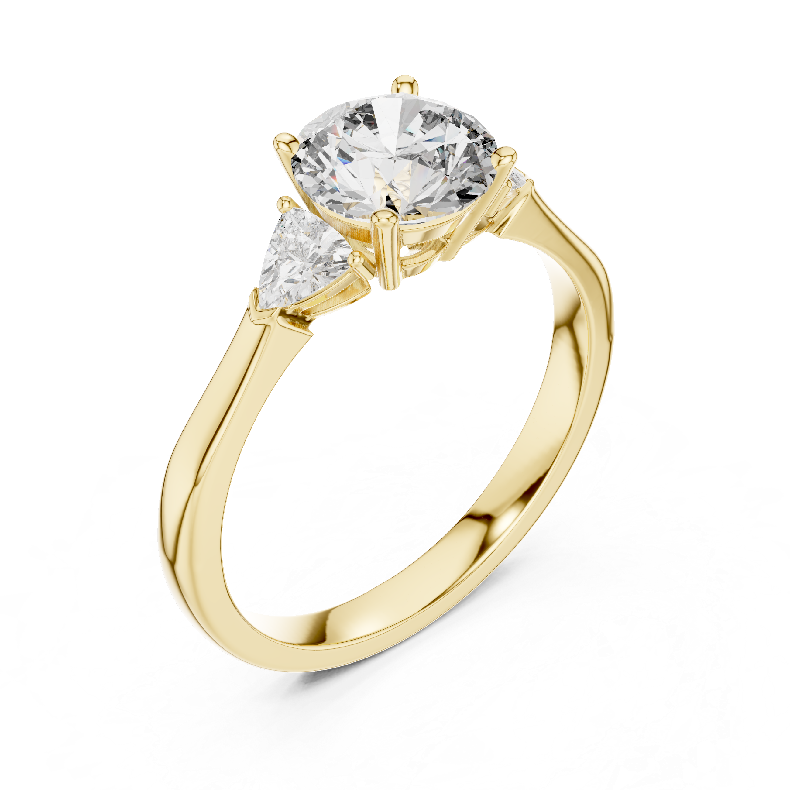 Round Cut Diamond Three Stone Ring with Trillion Side Accents