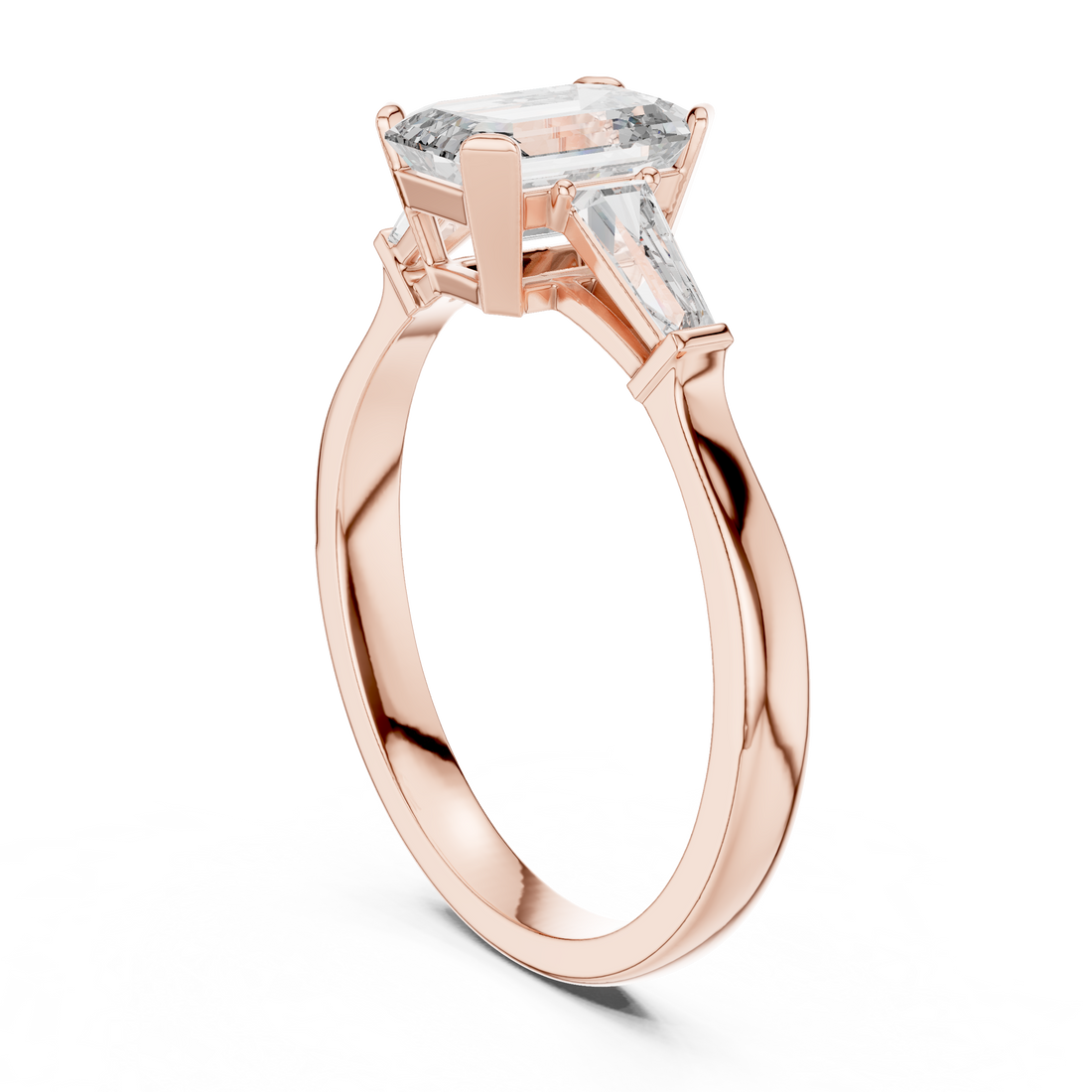 Emerald Cut Diamond Three Stone Ring with Baguette Side Stones