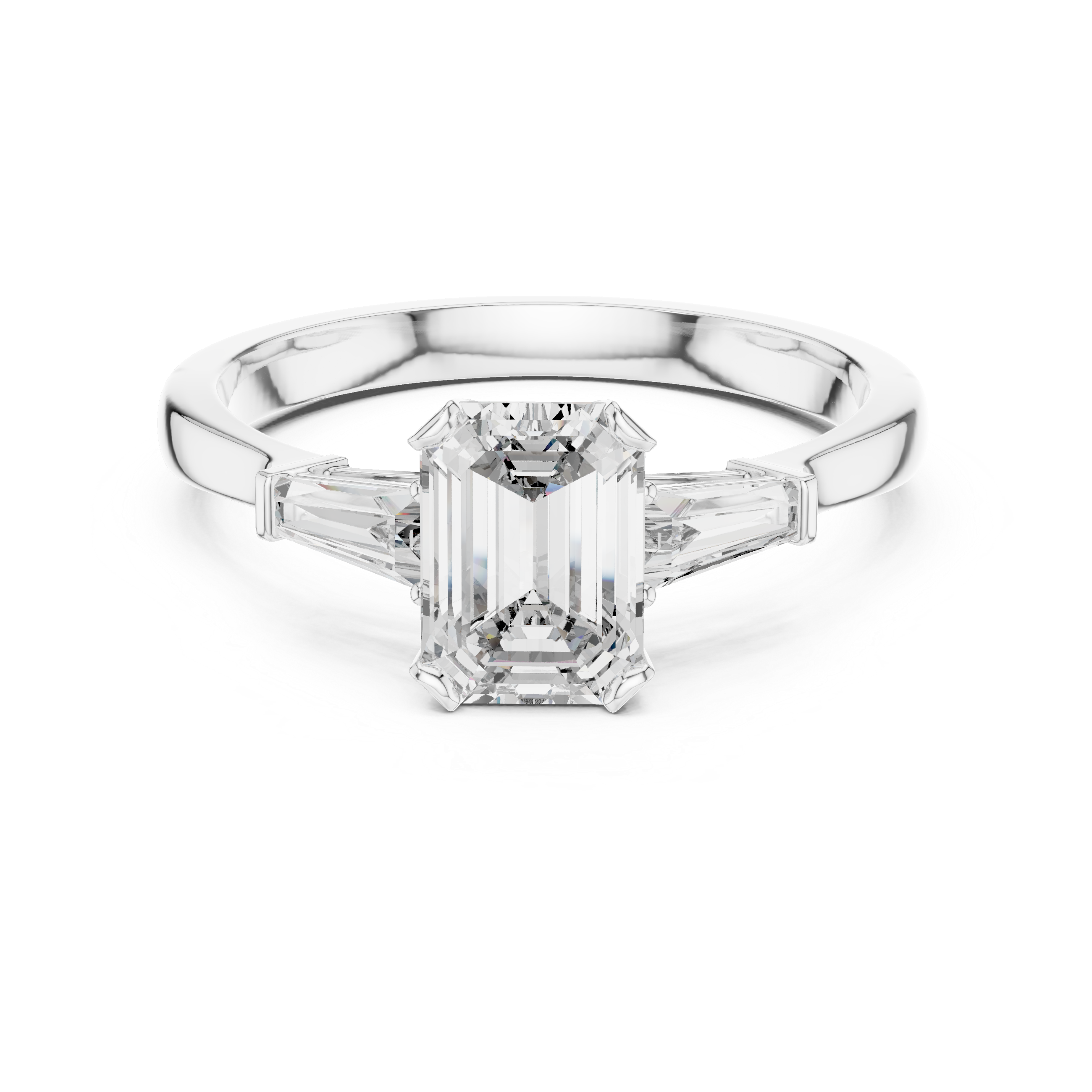 Emerald Cut Diamond Three Stone Ring with Baguette Side Stones