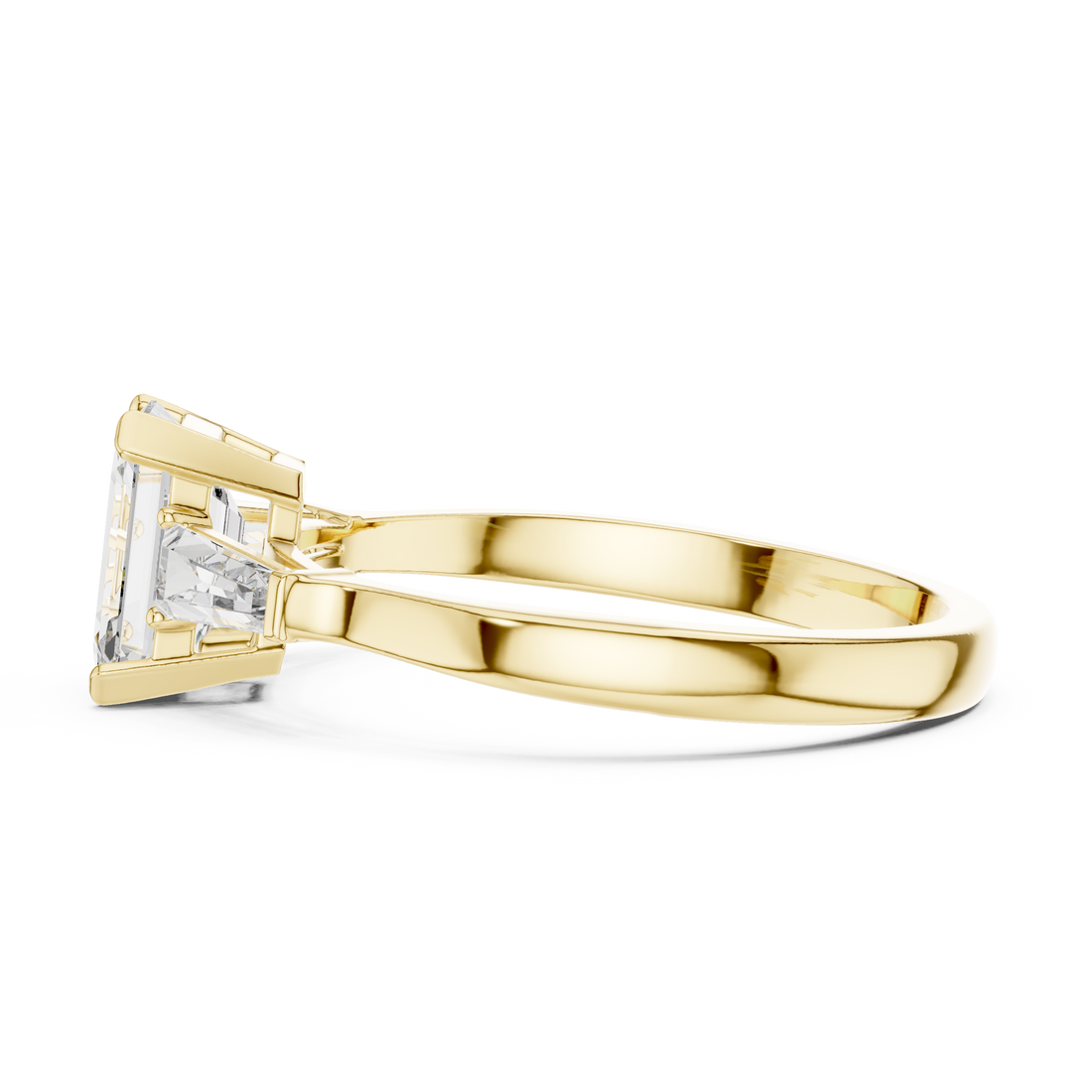 Emerald Cut Diamond Three Stone Ring with Baguette Side Stones