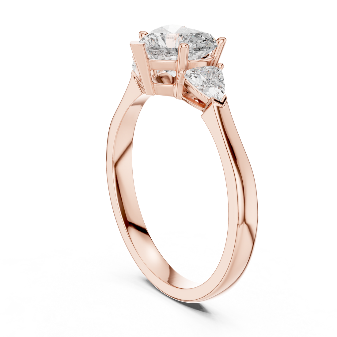 Heart Cut Diamond Three Stone Ring with Trillion Side Accents