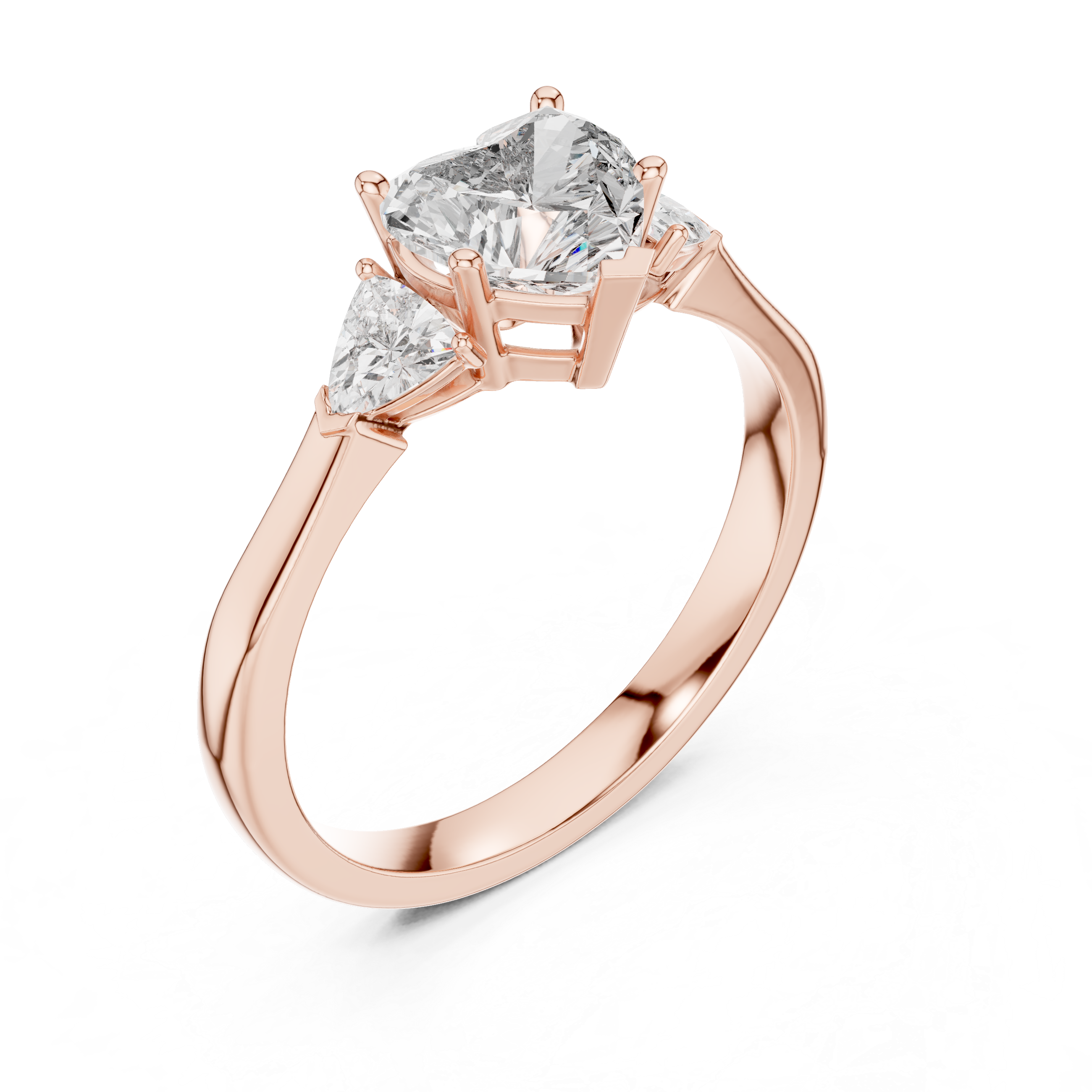 Heart Cut Diamond Three Stone Ring with Trillion Side Accents