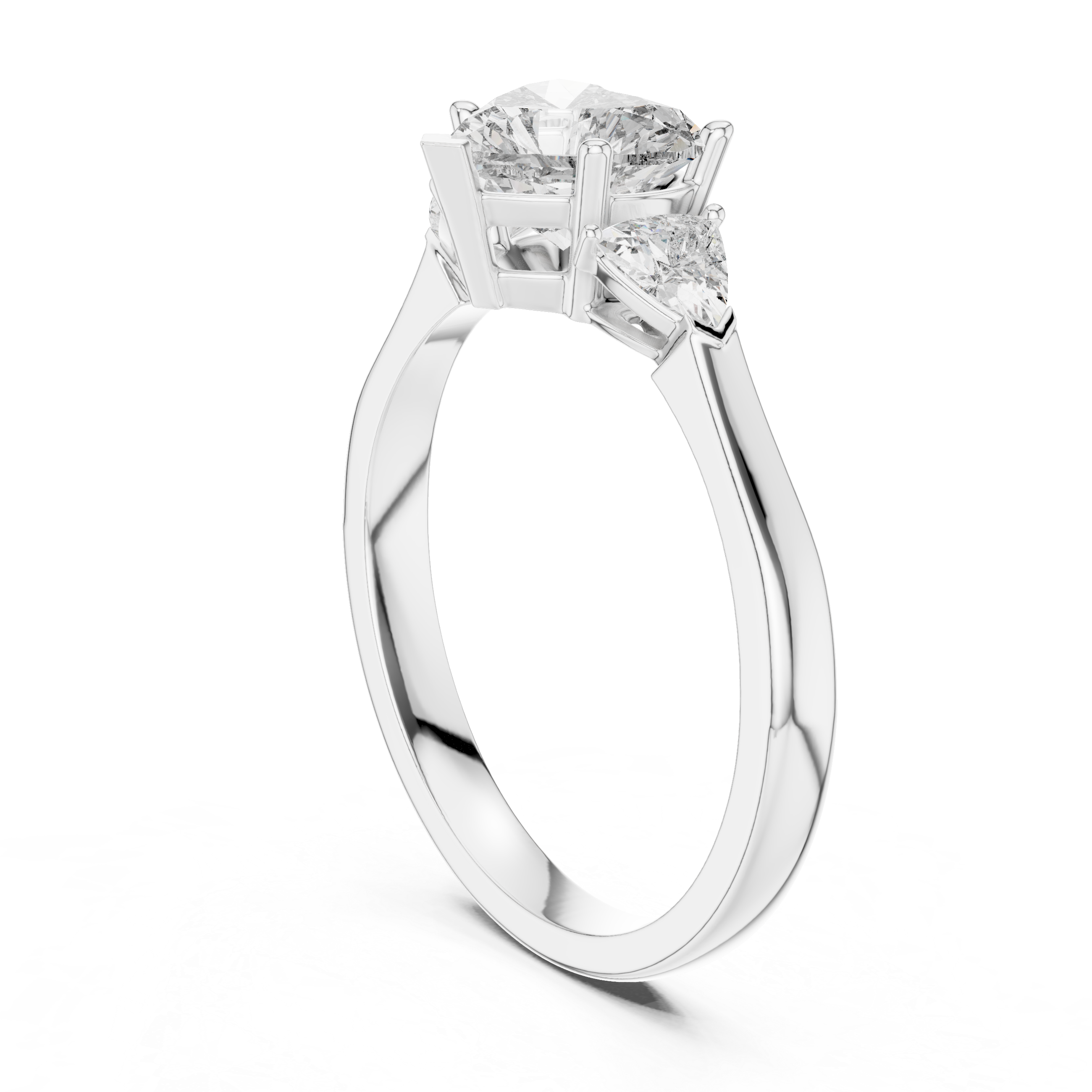 Heart Cut Diamond Three Stone Ring with Trillion Side Accents