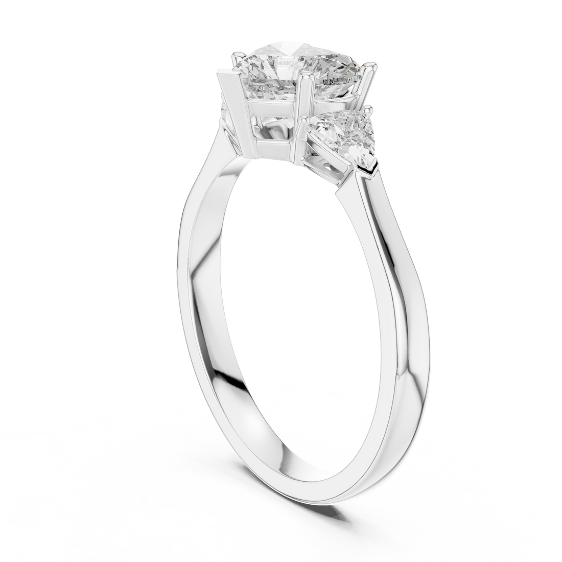 Heart Cut Diamond Three Stone Ring with Trillion Side Accents