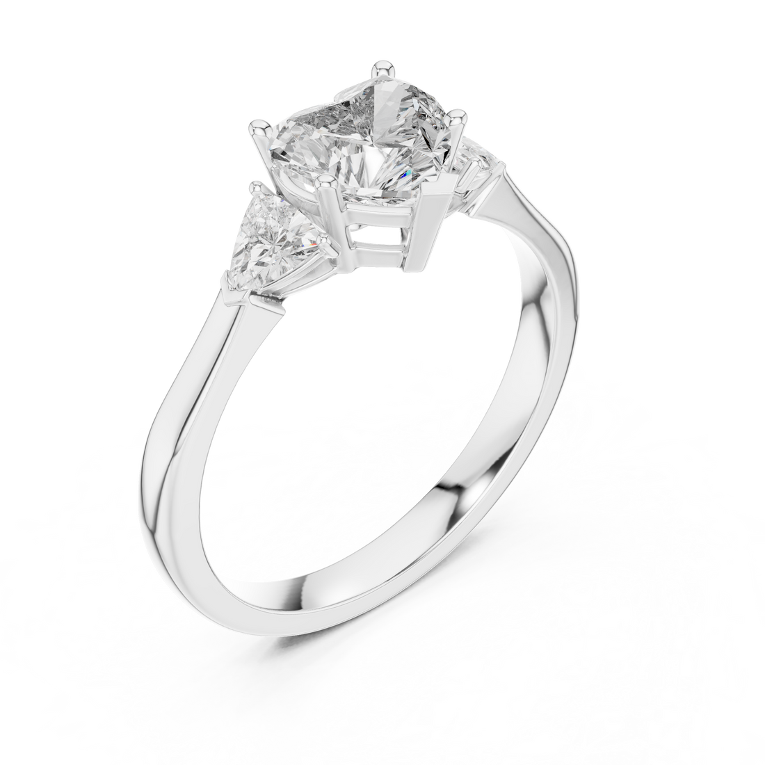 Heart Cut Diamond Three Stone Ring with Trillion Side Accents