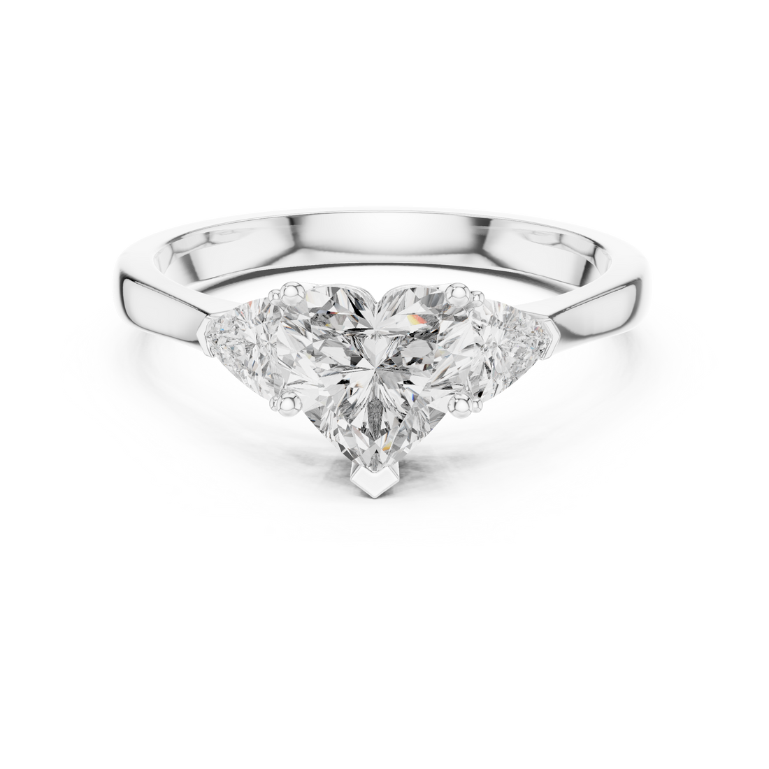 Heart Cut Diamond Three Stone Ring with Trillion Side Accents