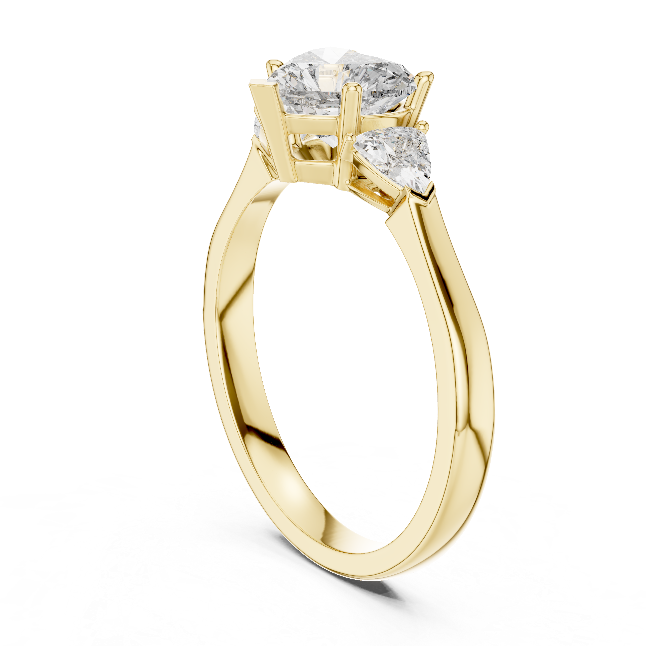 Heart Cut Diamond Three Stone Ring with Trillion Side Accents