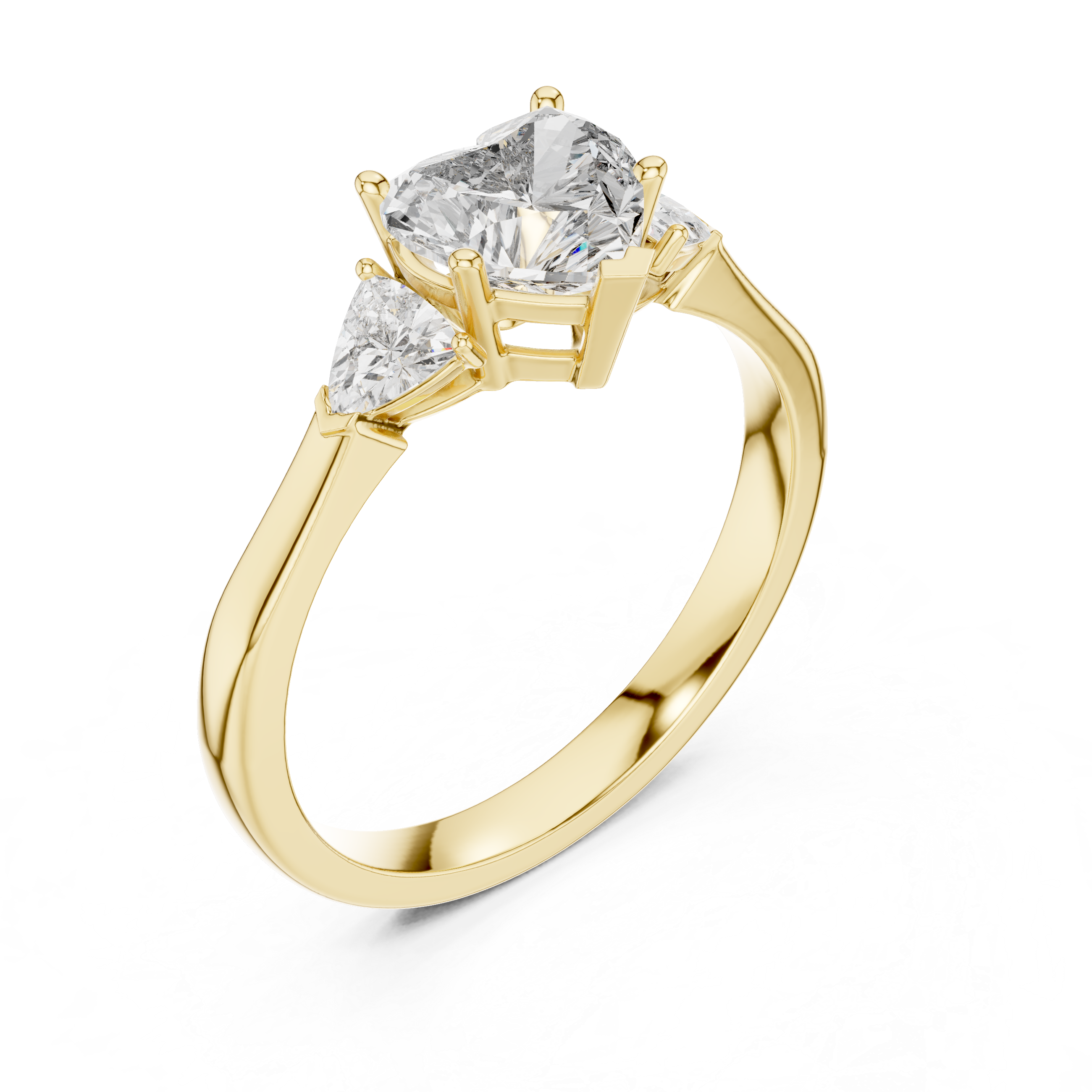 Heart Cut Diamond Three Stone Ring with Trillion Side Accents