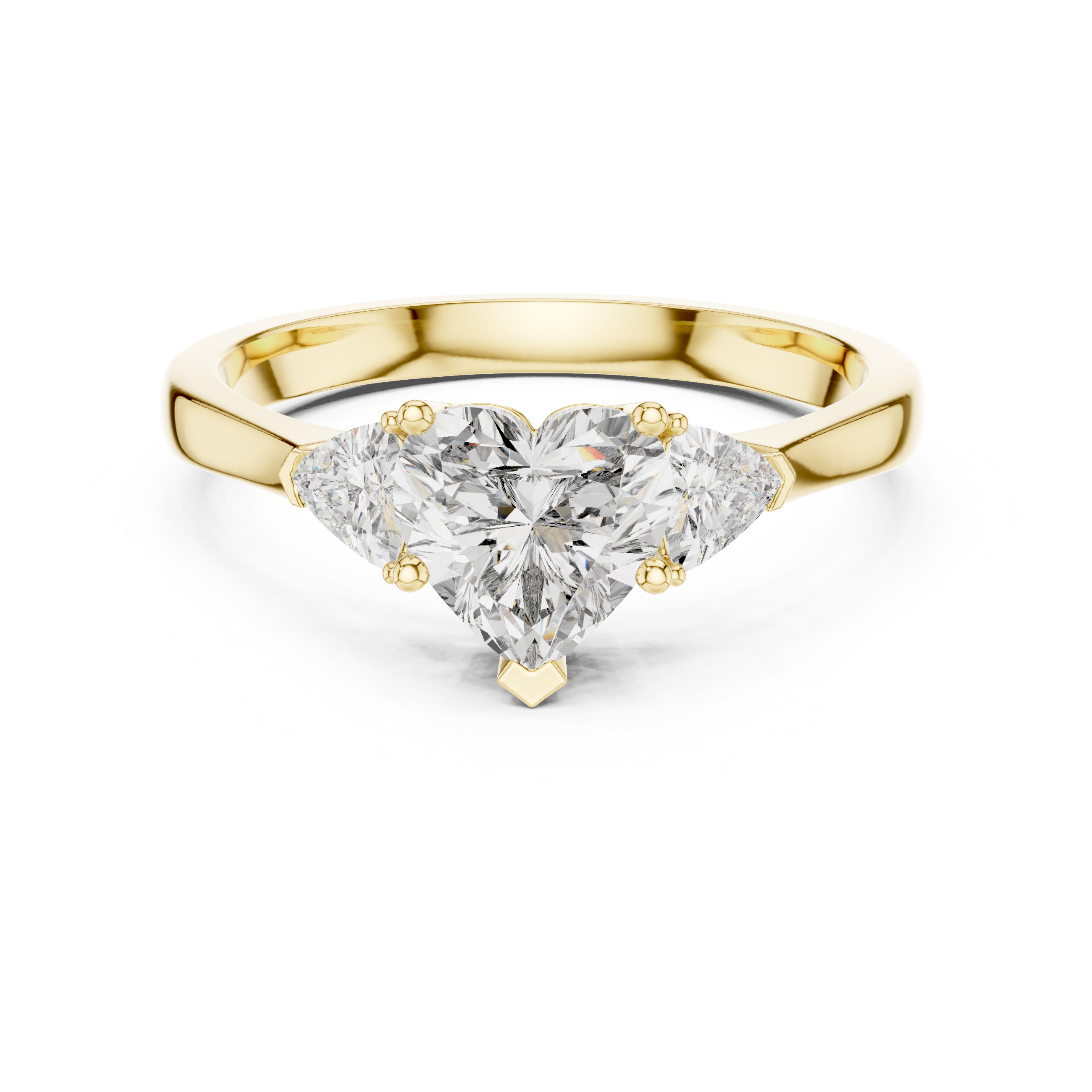 Heart Cut Diamond Three Stone Ring with Trillion Side Accents