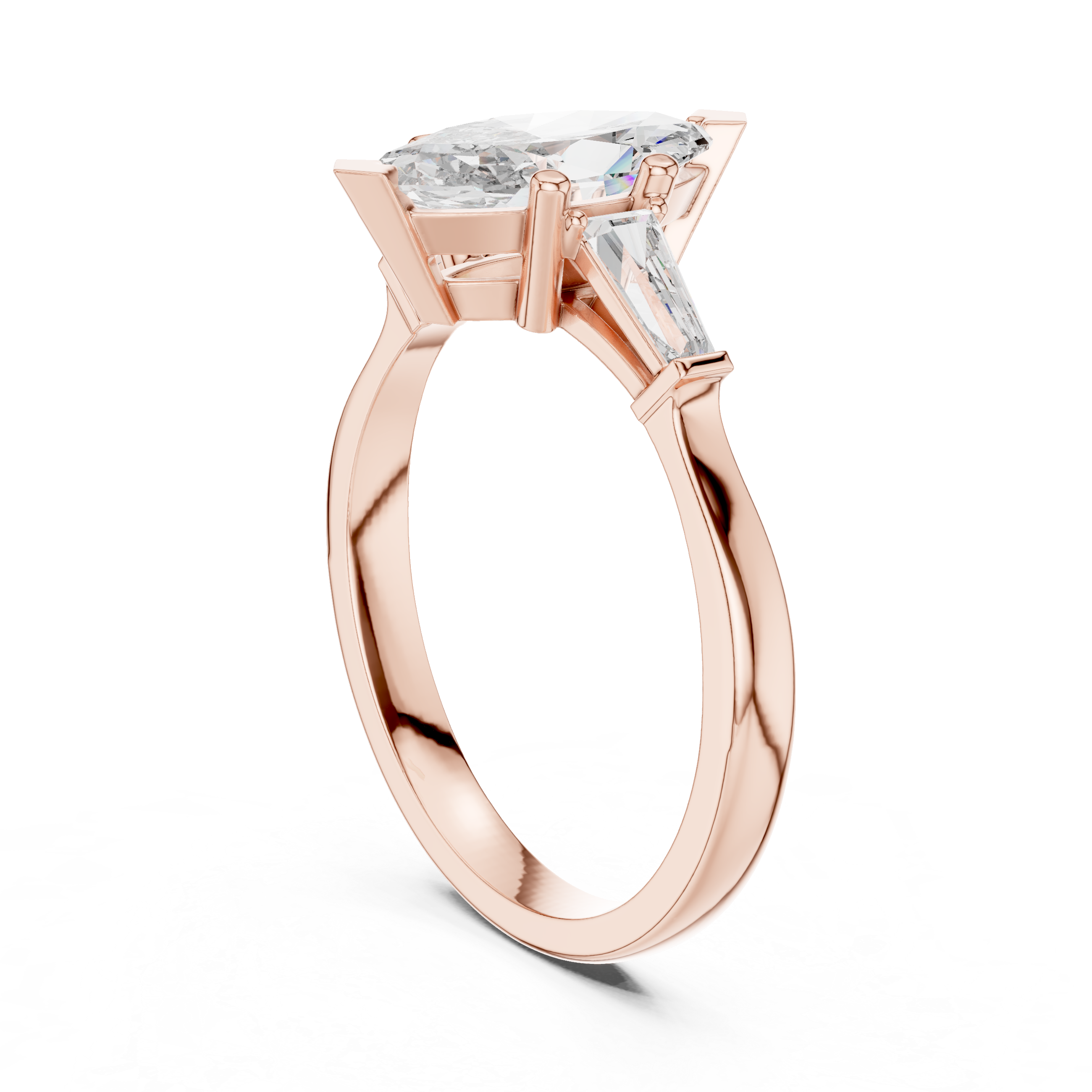 Marquise Cut Diamond Three Stone Ring with Tapered Baguette Accents