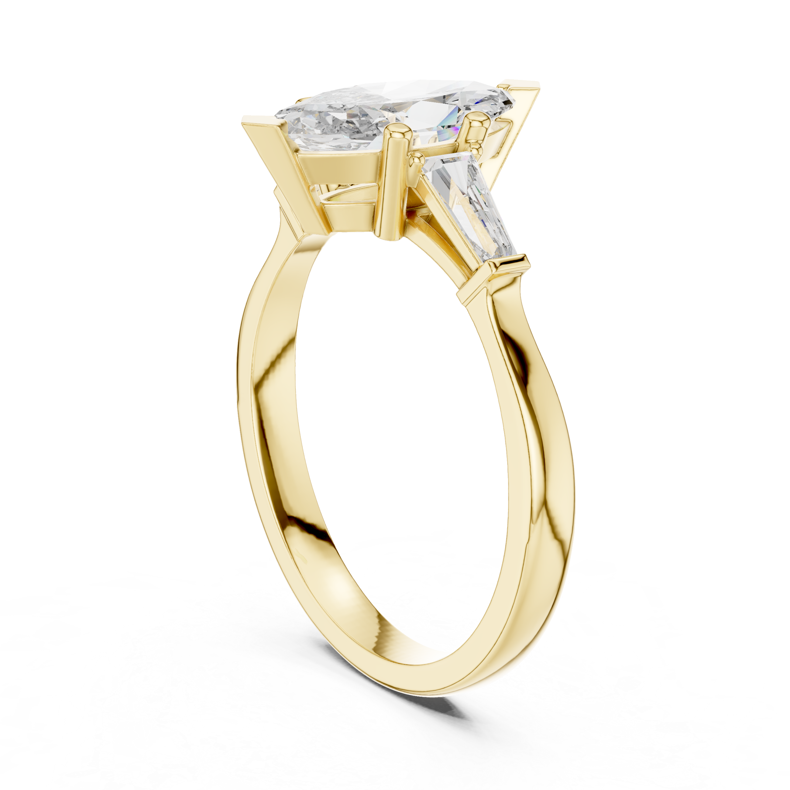Marquise Cut Diamond Three Stone Ring with Tapered Baguette Accents