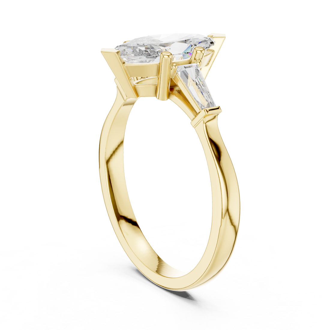 Marquise Cut Diamond Three Stone Ring with Tapered Baguette Accents