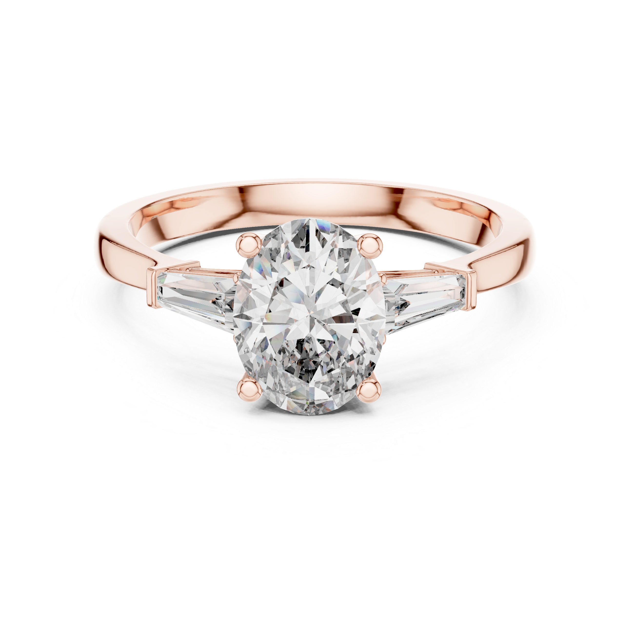 Oval Cut Diamond Three Stone Ring with Baguette Side Accents