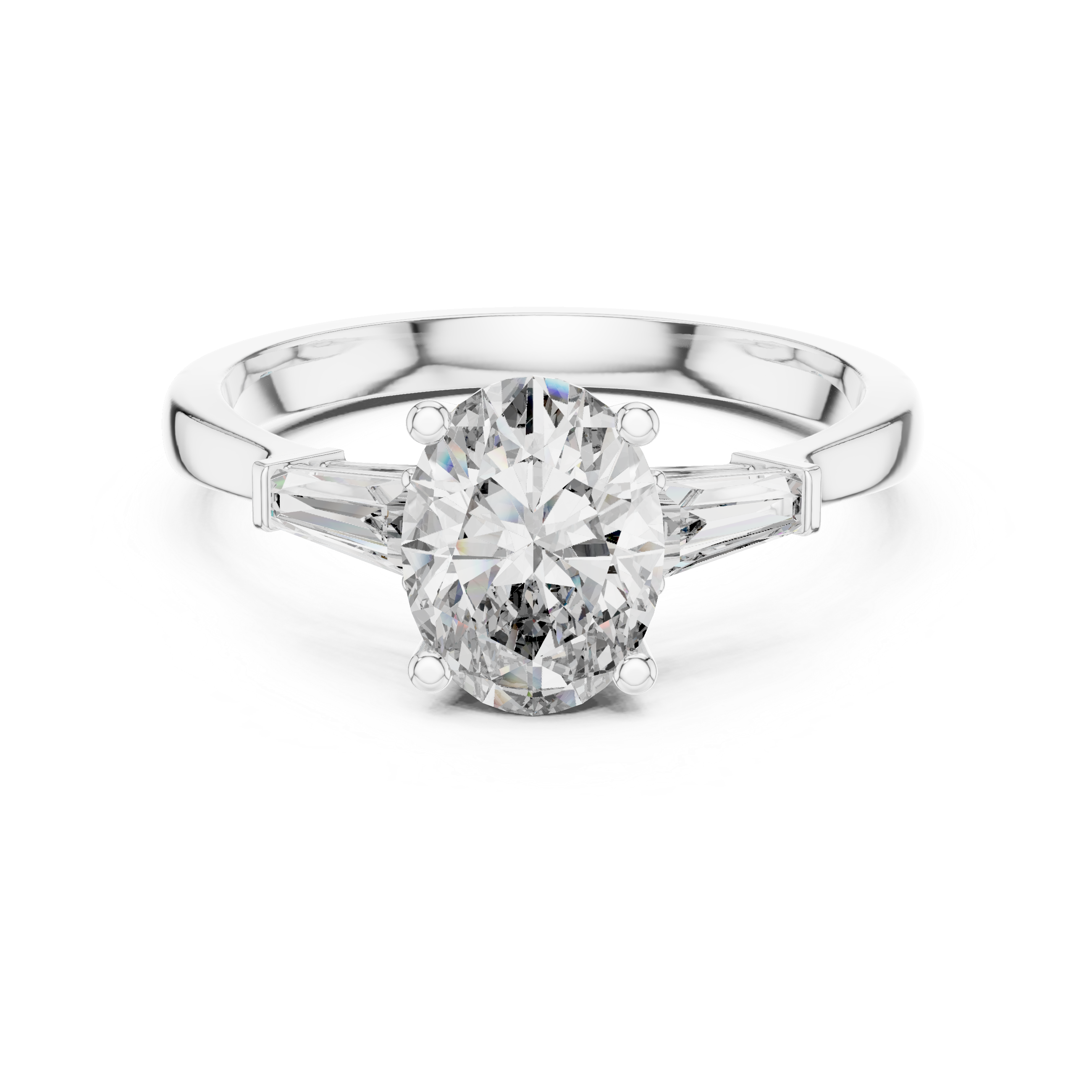 Oval Cut Diamond Three Stone Ring with Baguette Side Accents