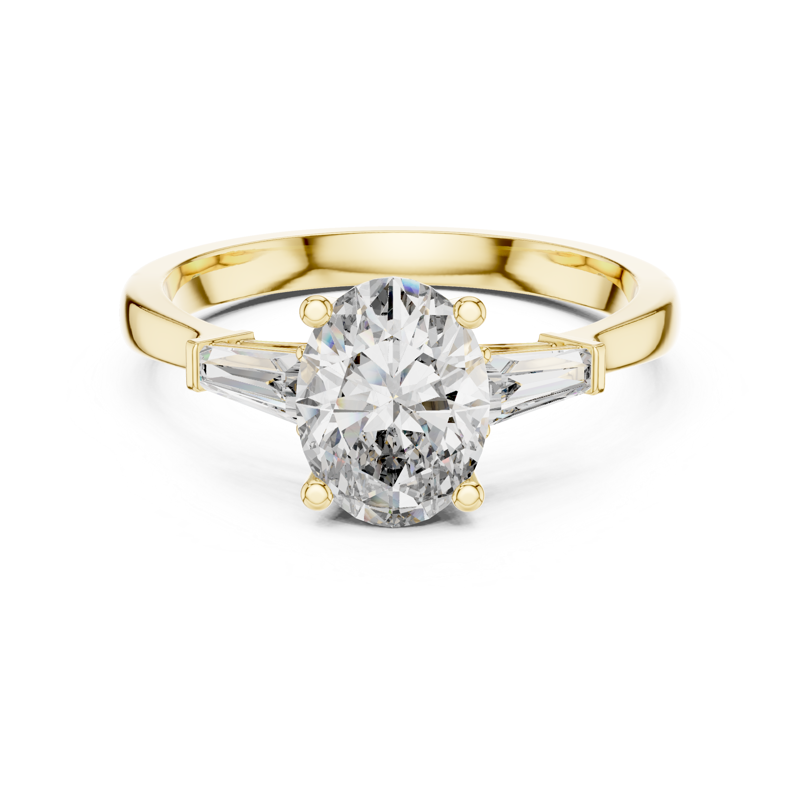 Oval Cut Diamond Three Stone Ring with Baguette Side Accents