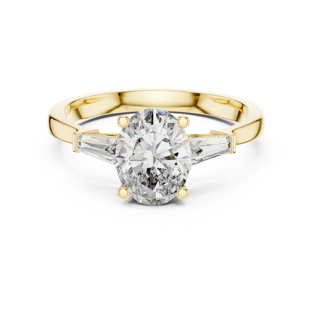 Oval Cut Diamond Three Stone Ring with Baguette Side Accents