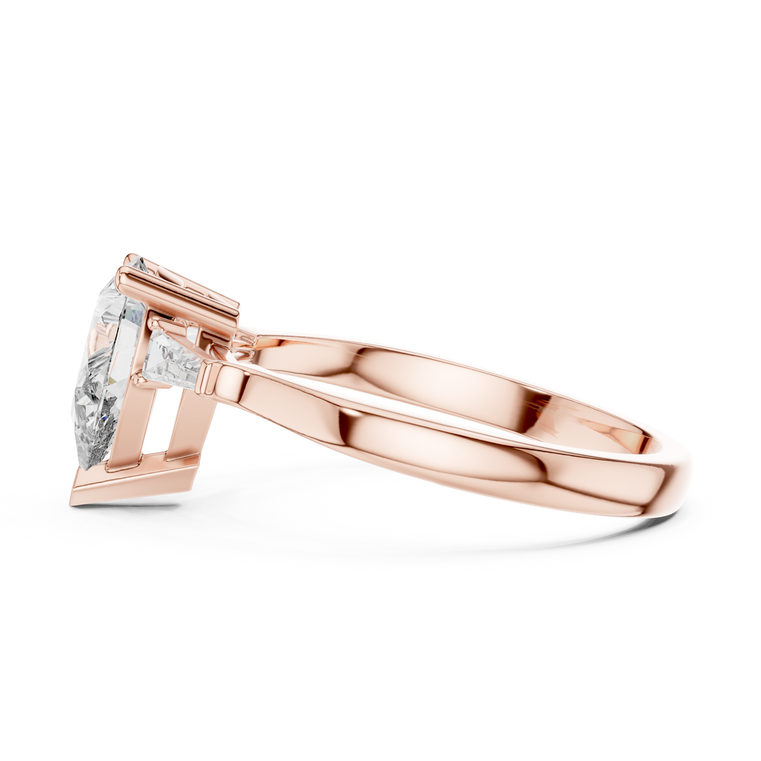 Pear Cut Diamond Three Stone Ring with Tapered Baguette Accents