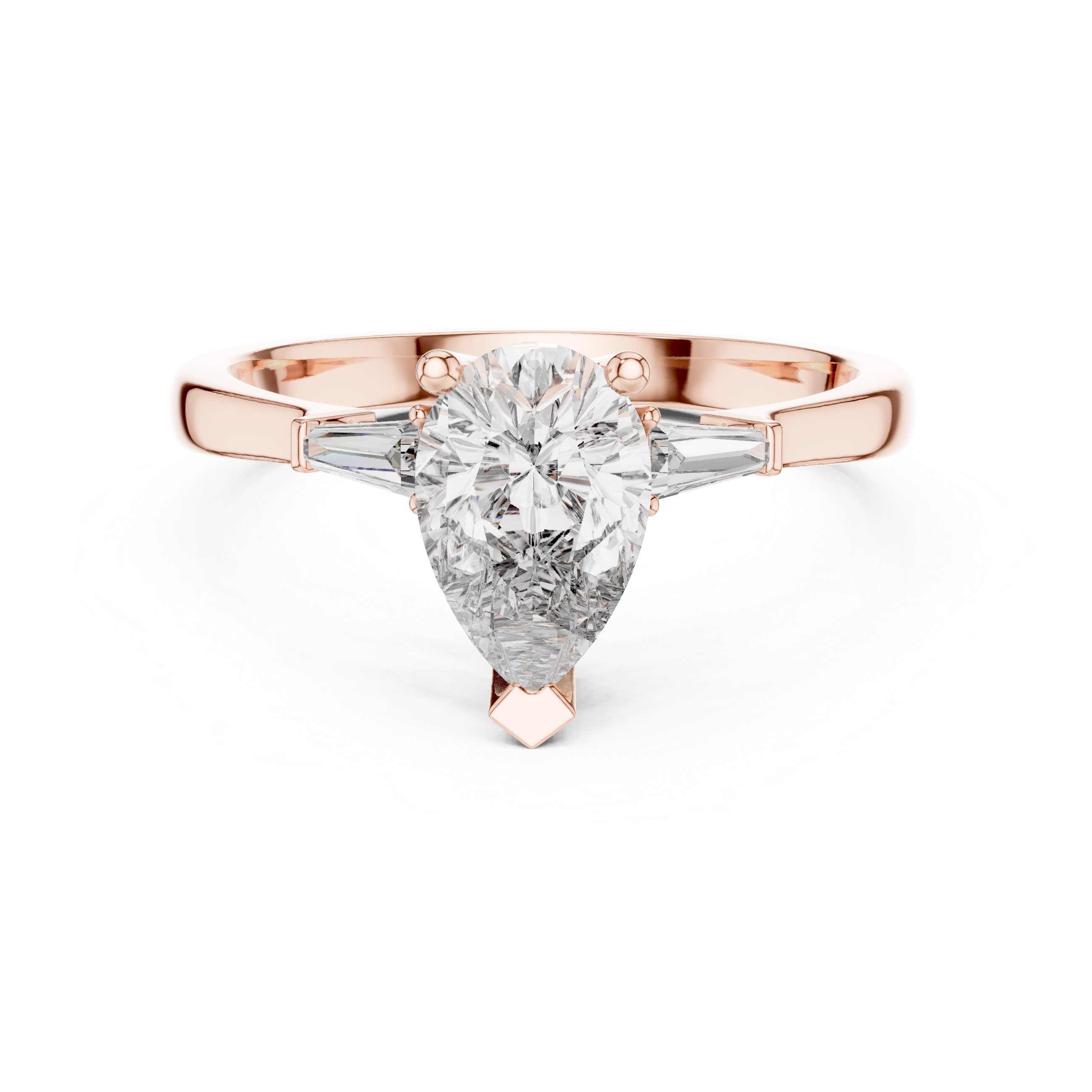 Pear Cut Diamond Three Stone Ring with Tapered Baguette Accents