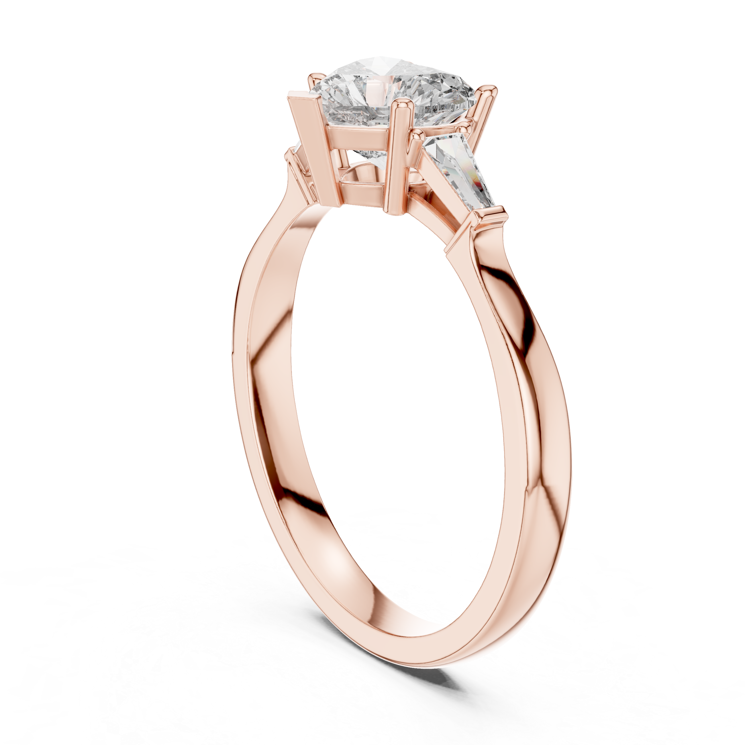 Heart Cut Diamond Three Stone Ring with Baguette Side Accents