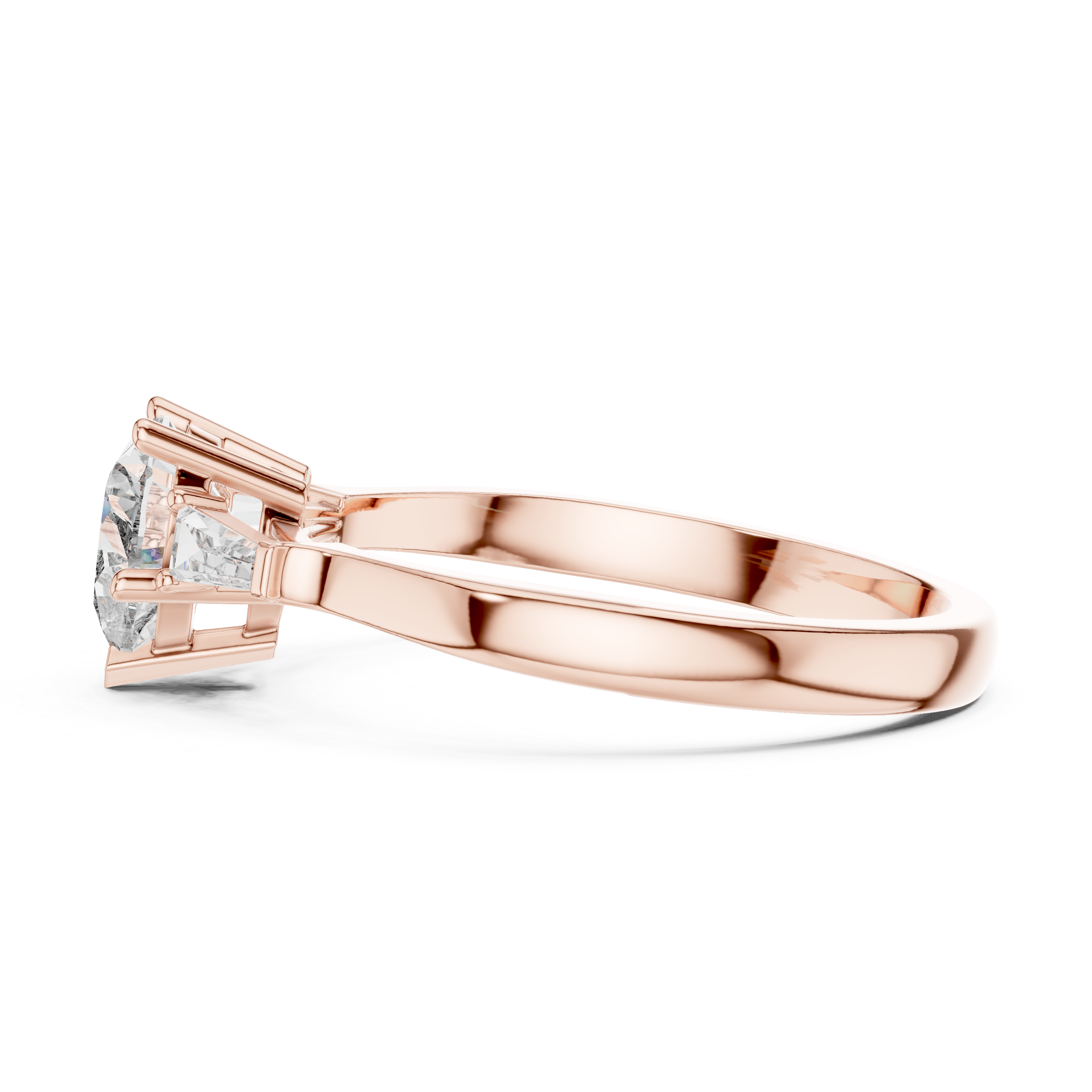 Heart Cut Diamond Three Stone Ring with Baguette Side Accents