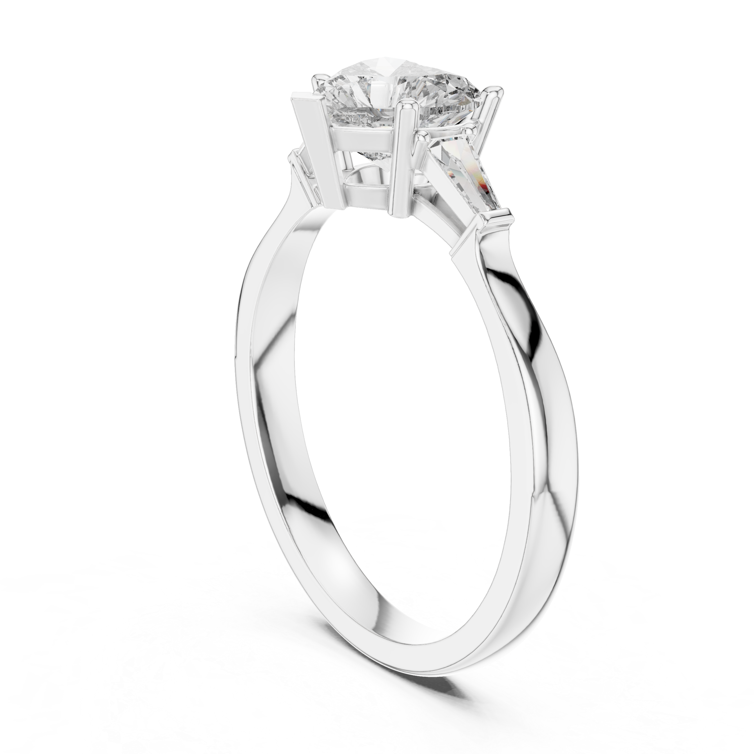 Heart Cut Diamond Three Stone Ring with Baguette Side Accents