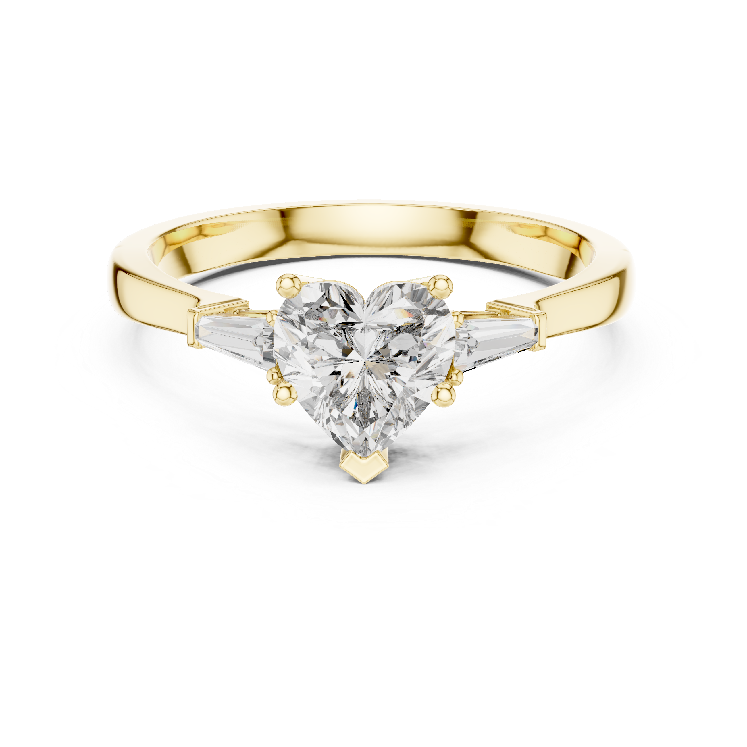 Heart Cut Diamond Three Stone Ring with Baguette Side Accents