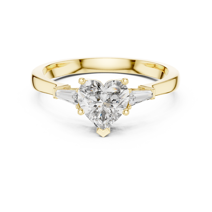 Heart Cut Diamond Three Stone Ring with Baguette Side Accents