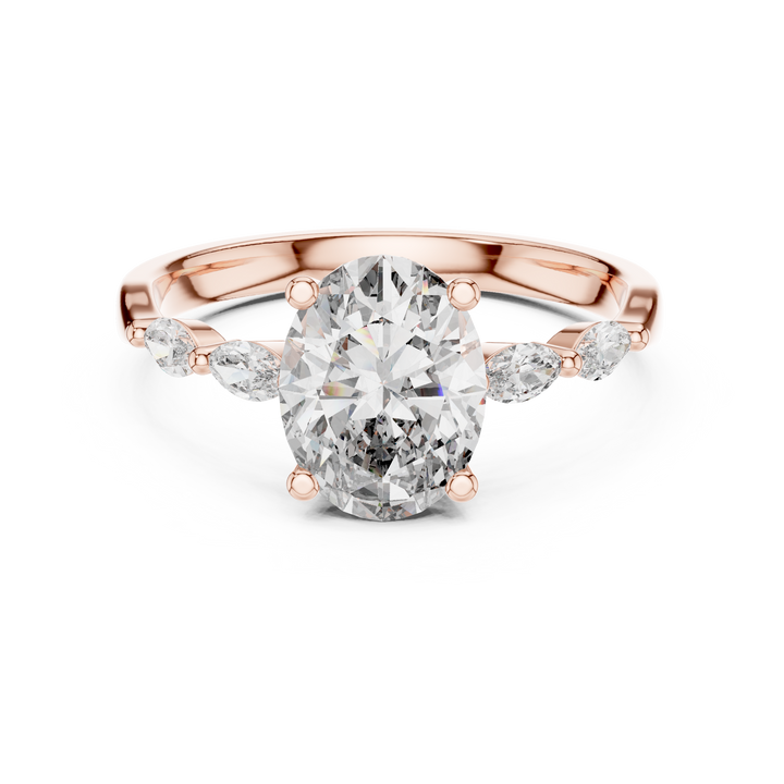 Oval Cut Diamond Ring with Marquise Side Stone Accents