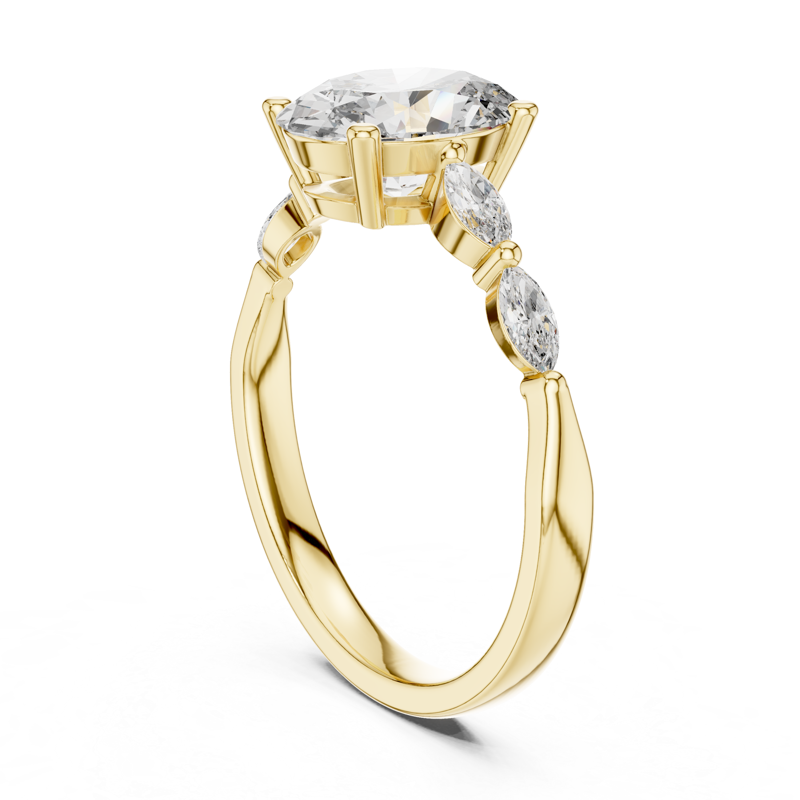 Oval Cut Diamond Ring with Marquise Side Stone Accents