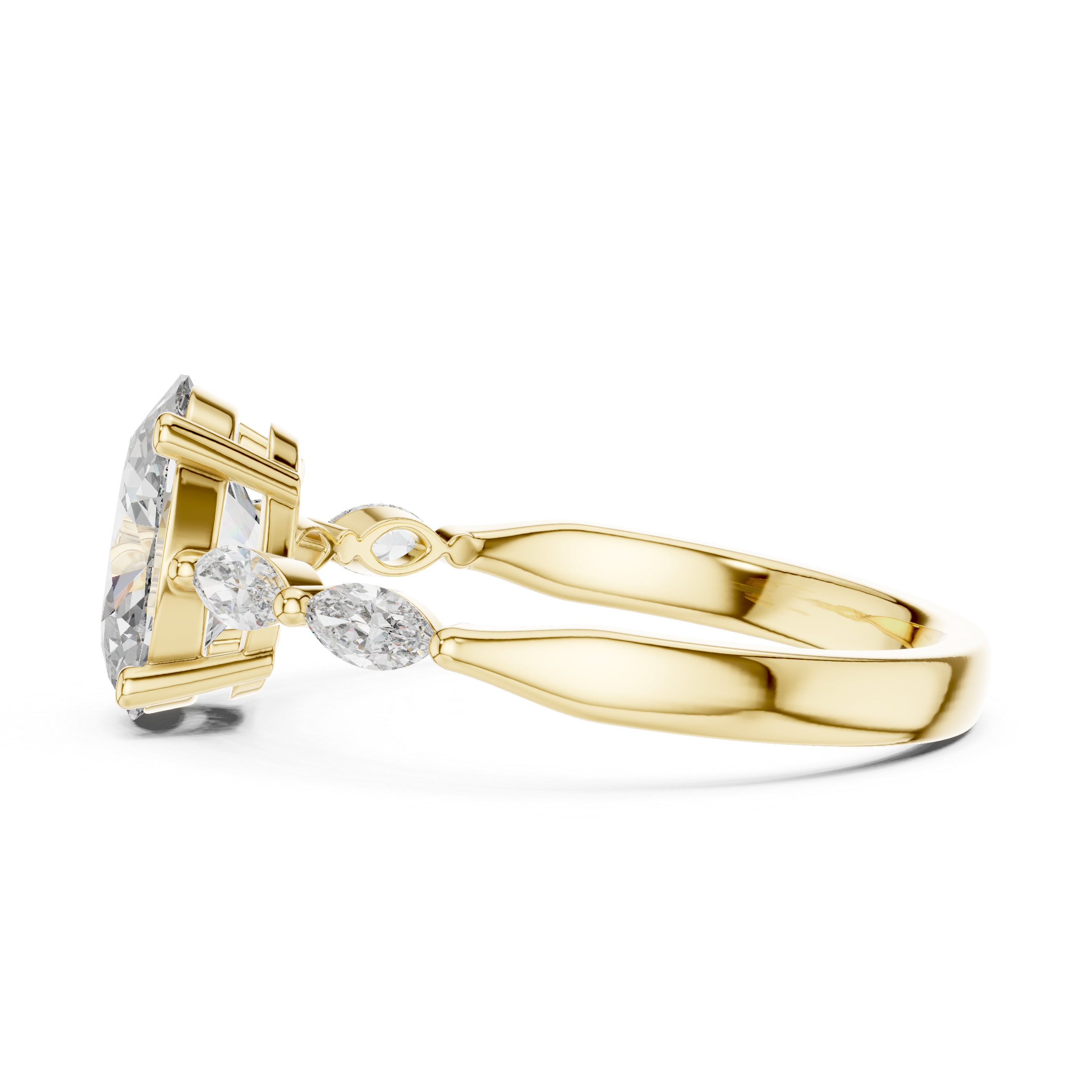 Oval Cut Diamond Ring with Marquise Side Stone Accents