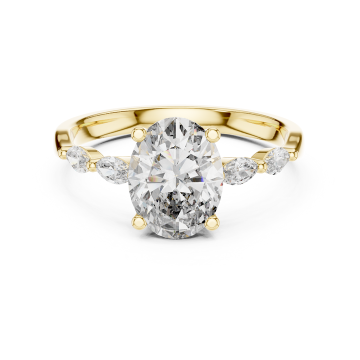 Oval Cut Diamond Ring with Marquise Side Stone Accents