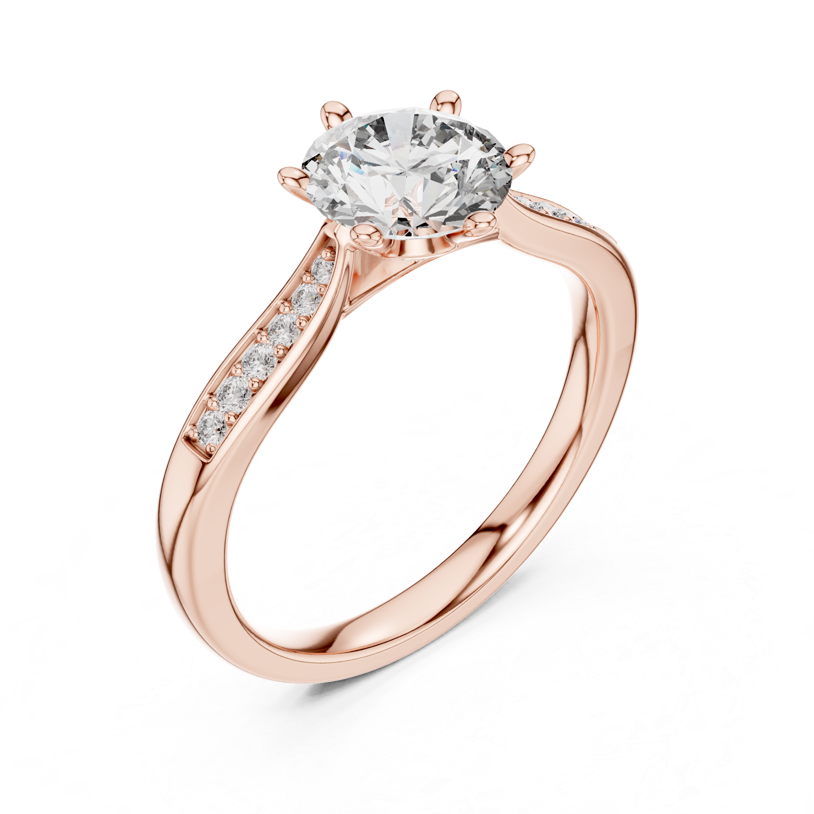Round Cut Diamond Solitaire Ring with Pavé Side Stones