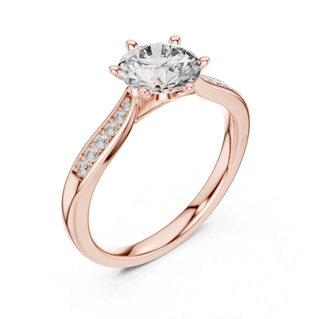 Round Cut Diamond Solitaire Ring with Pavé Side Stones