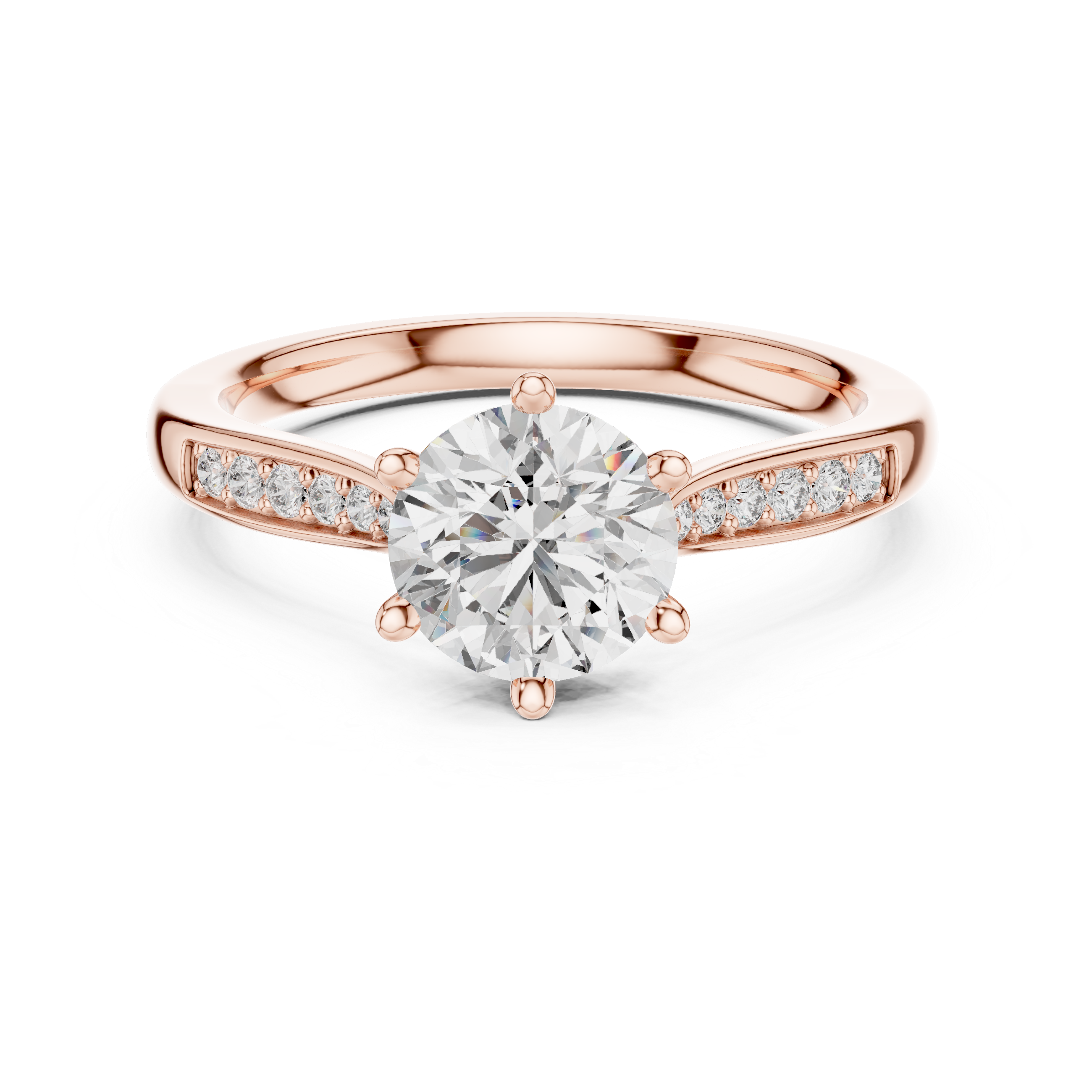 Round Cut Diamond Solitaire Ring with Pavé Side Stones