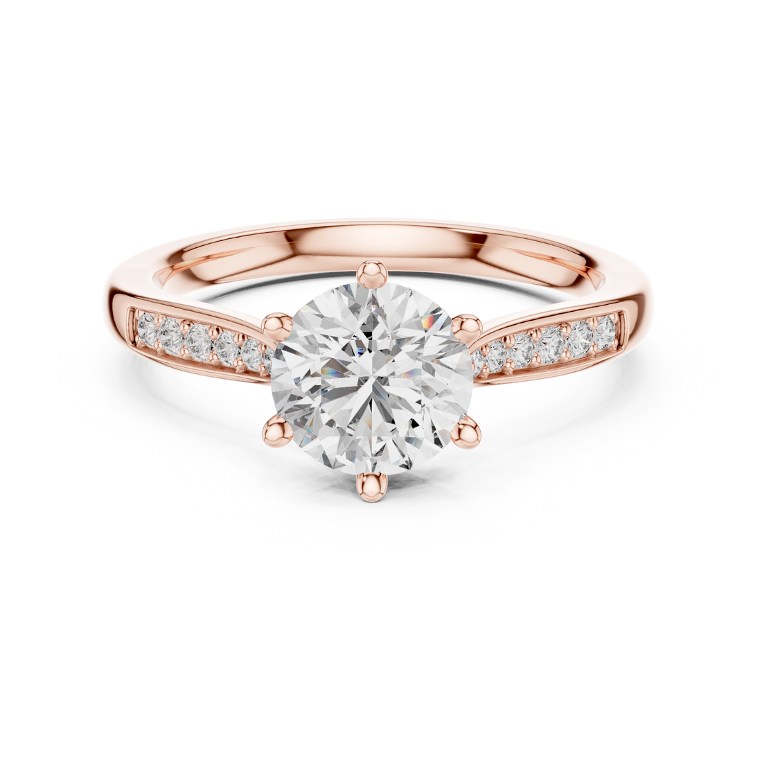 Round Cut Diamond Solitaire Ring with Pavé Side Stones