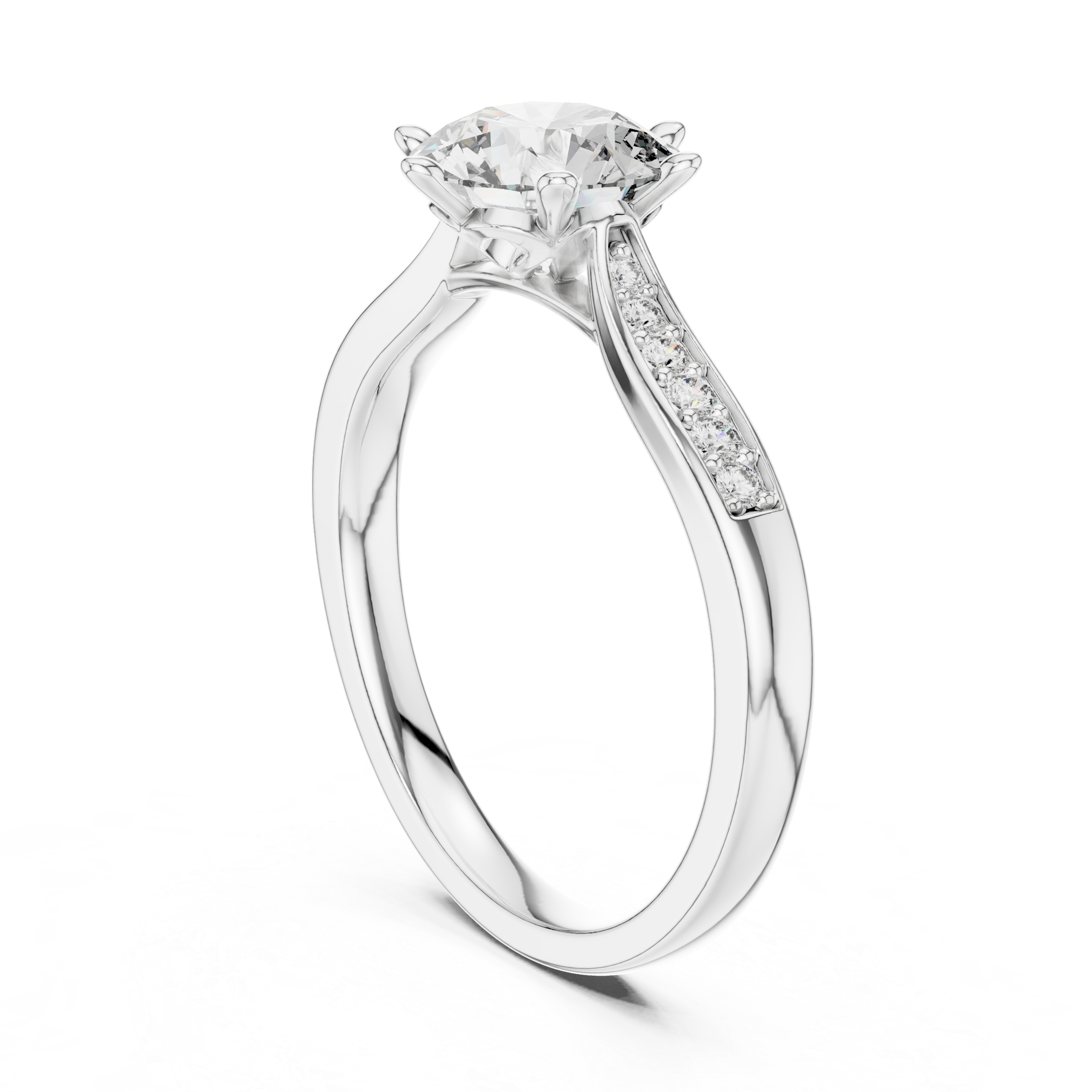 Round Cut Diamond Solitaire Ring with Pavé Side Stones