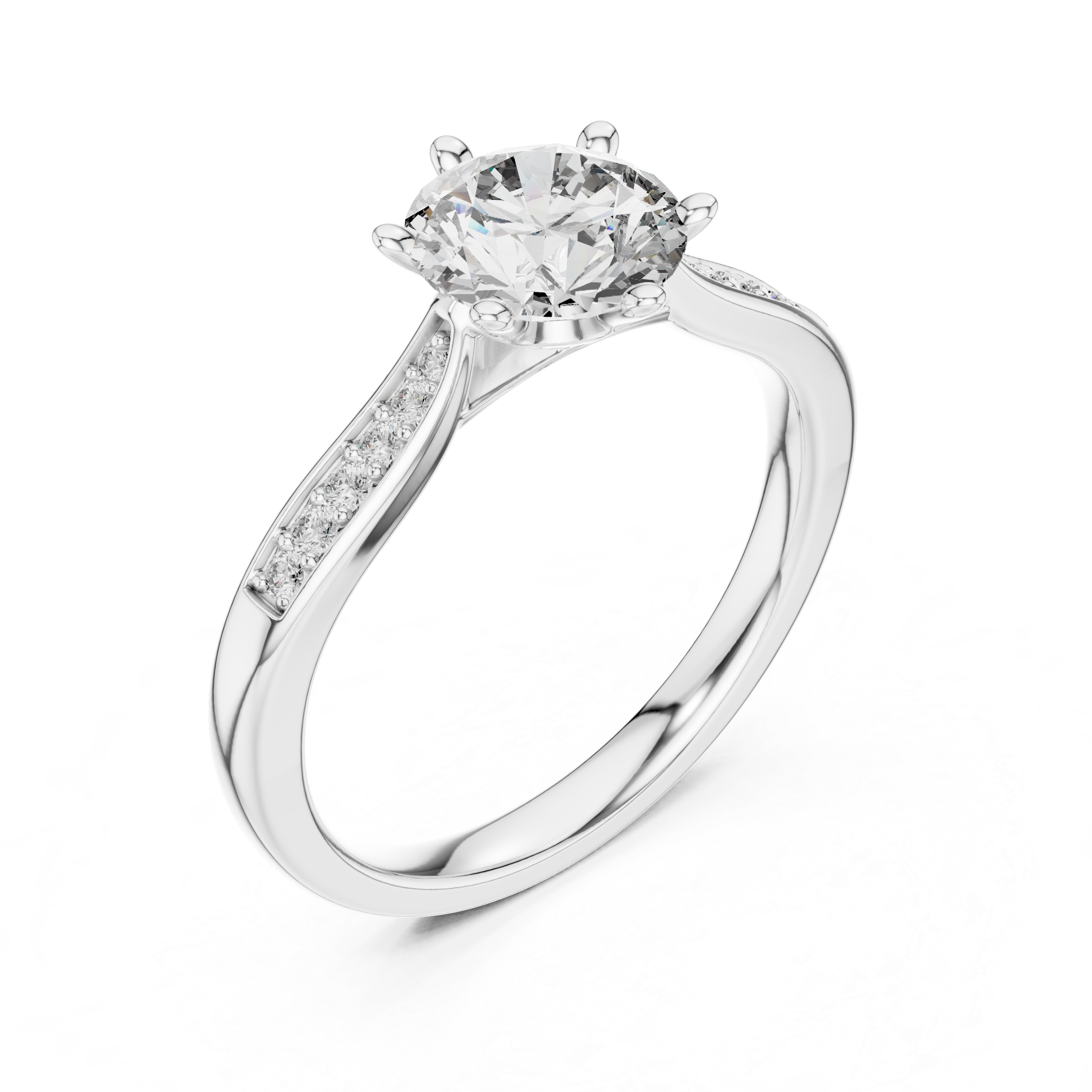 Round Cut Diamond Solitaire Ring with Pavé Side Stones