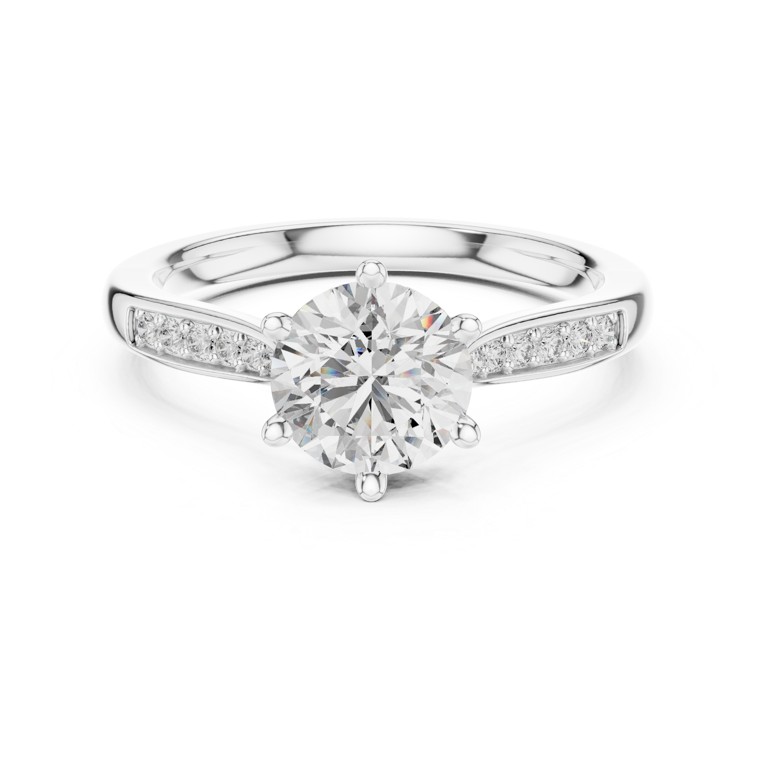 Round Cut Diamond Solitaire Ring with Pavé Side Stones