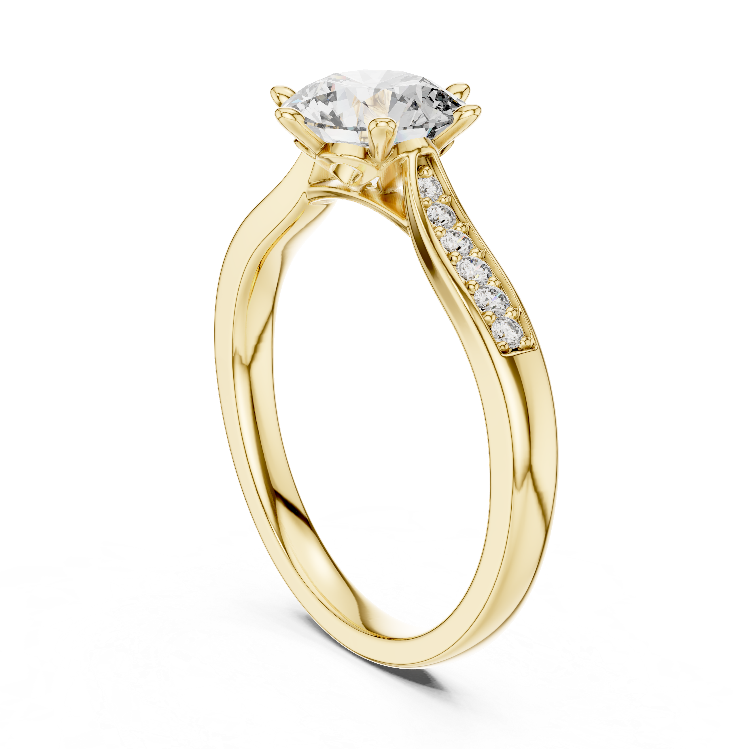 Round Cut Diamond Solitaire Ring with Pavé Side Stones
