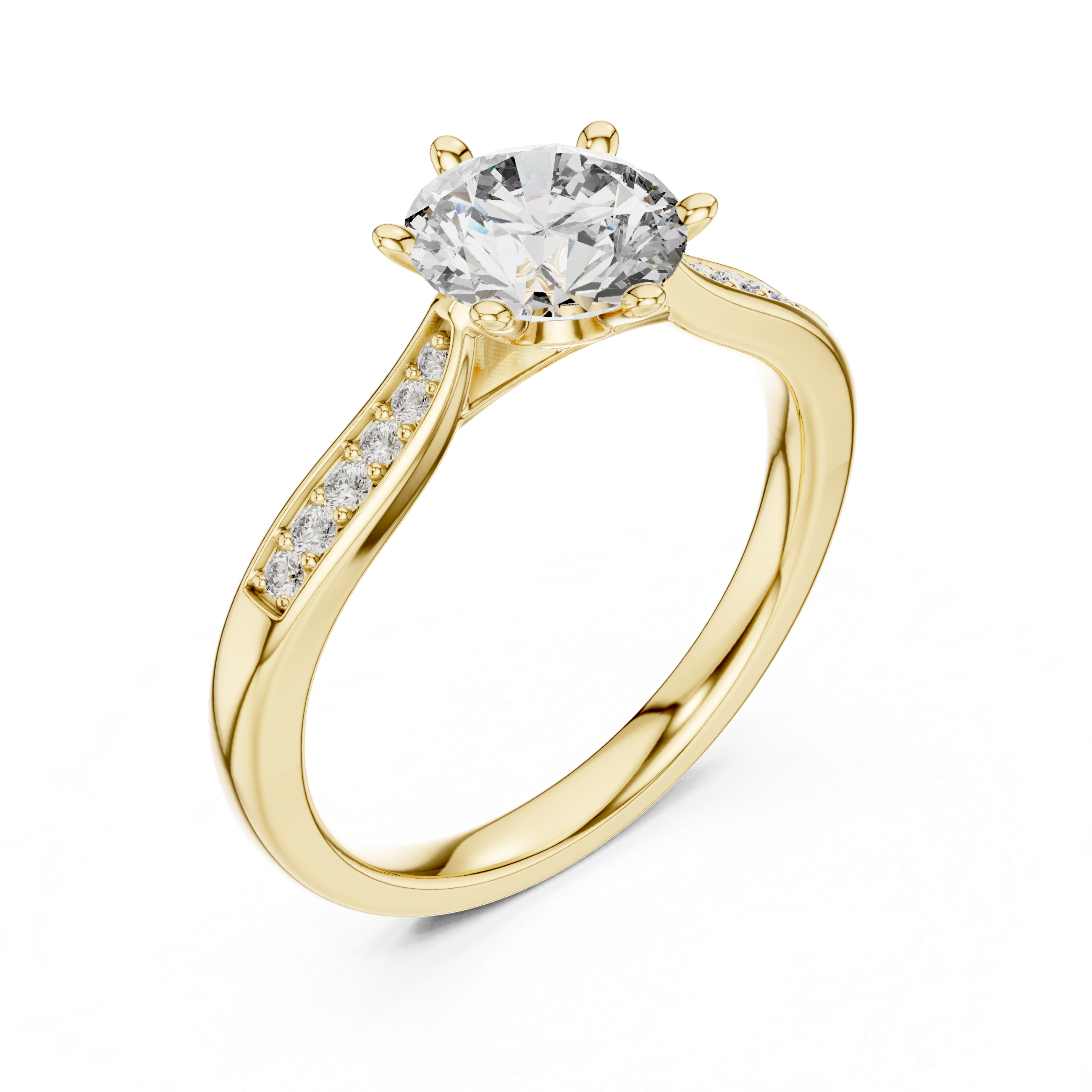 Round Cut Diamond Solitaire Ring with Pavé Side Stones