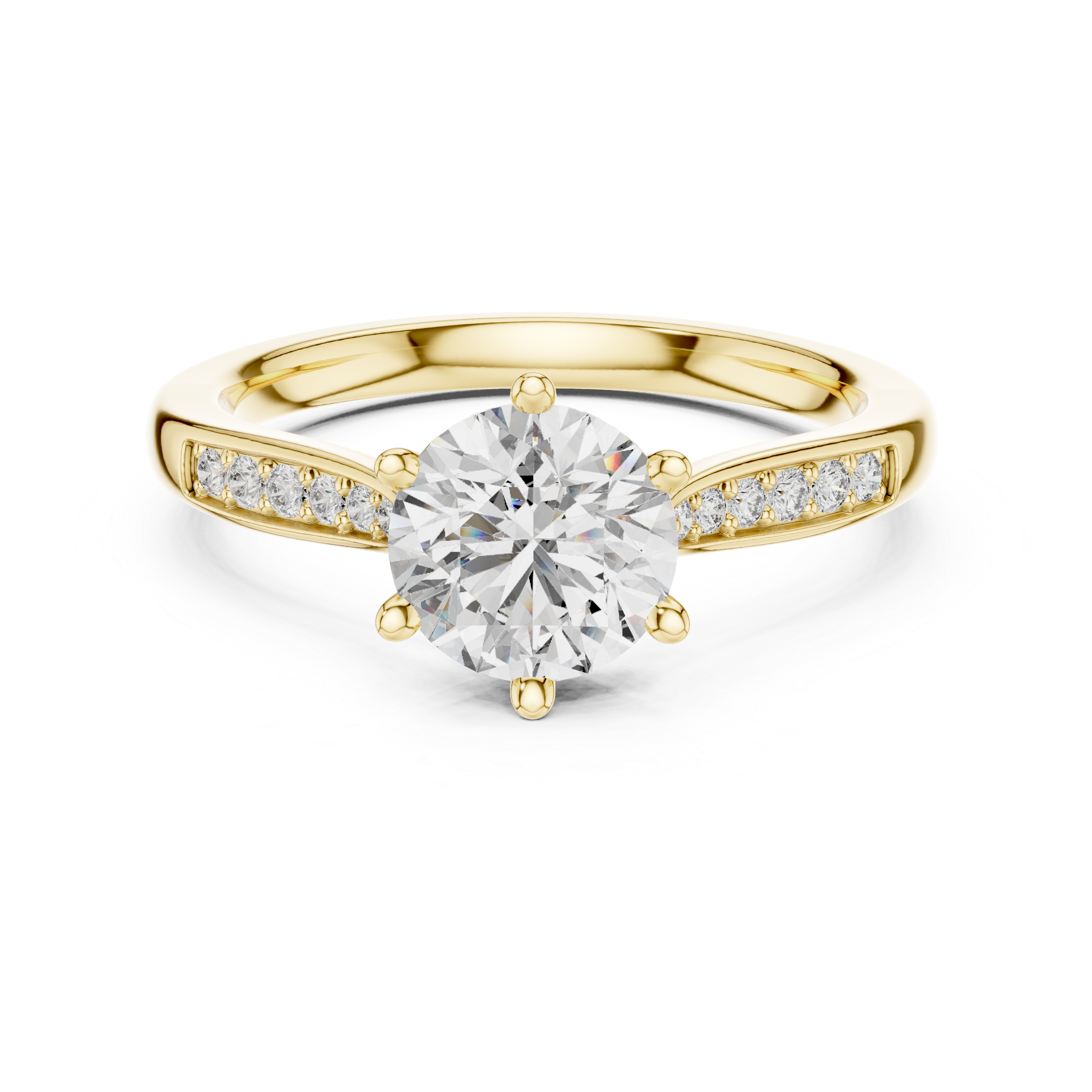 Round Cut Diamond Solitaire Ring with Pavé Side Stones