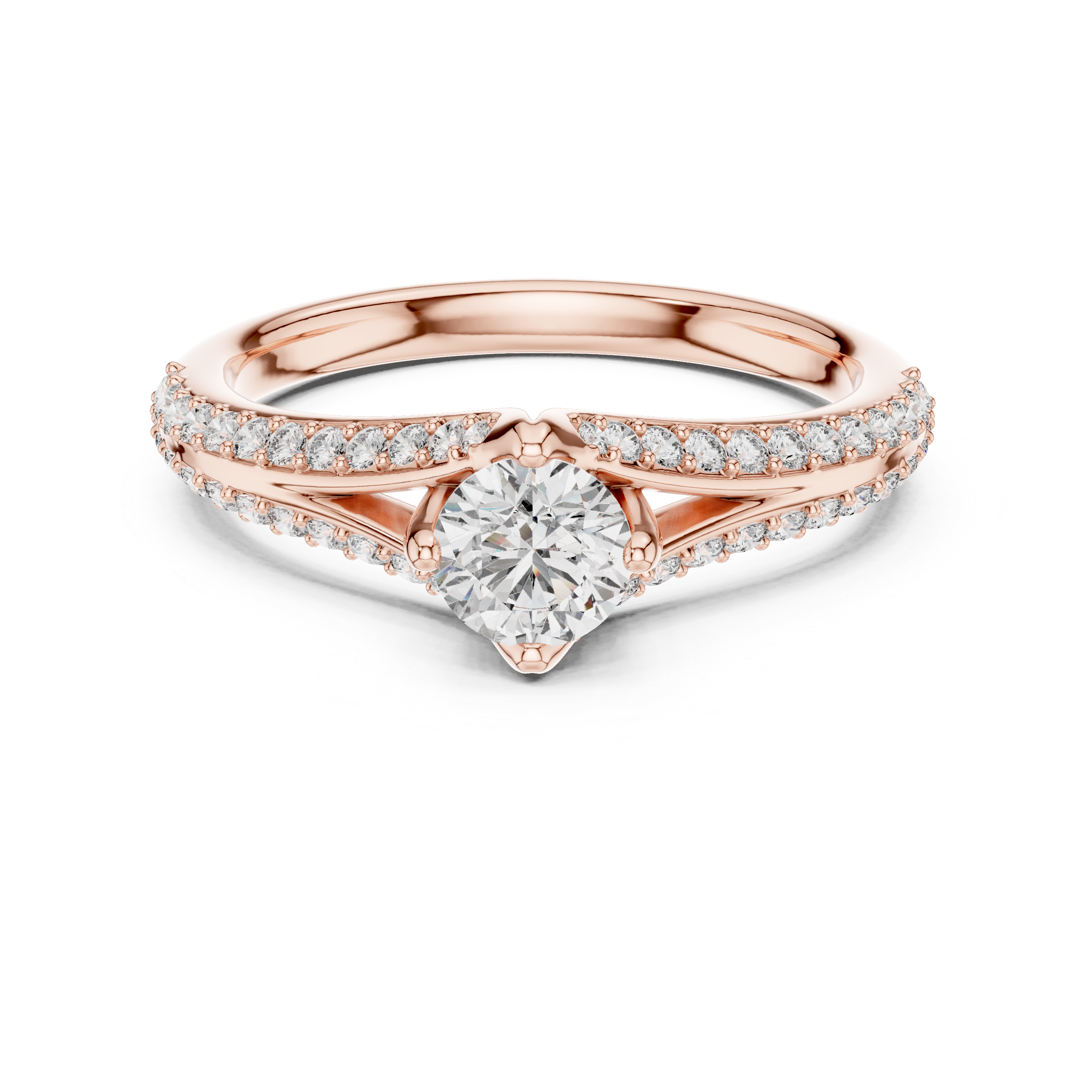 Round Cut Diamond Solitaire Ring with Split Shank Pavé