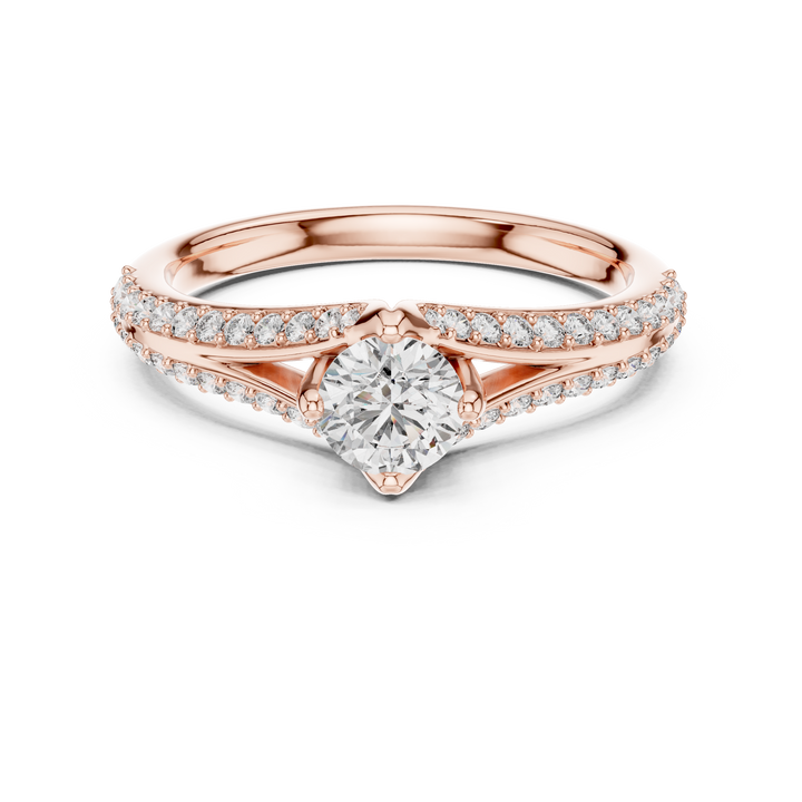 Round Cut Diamond Solitaire Ring with Split Shank Pavé