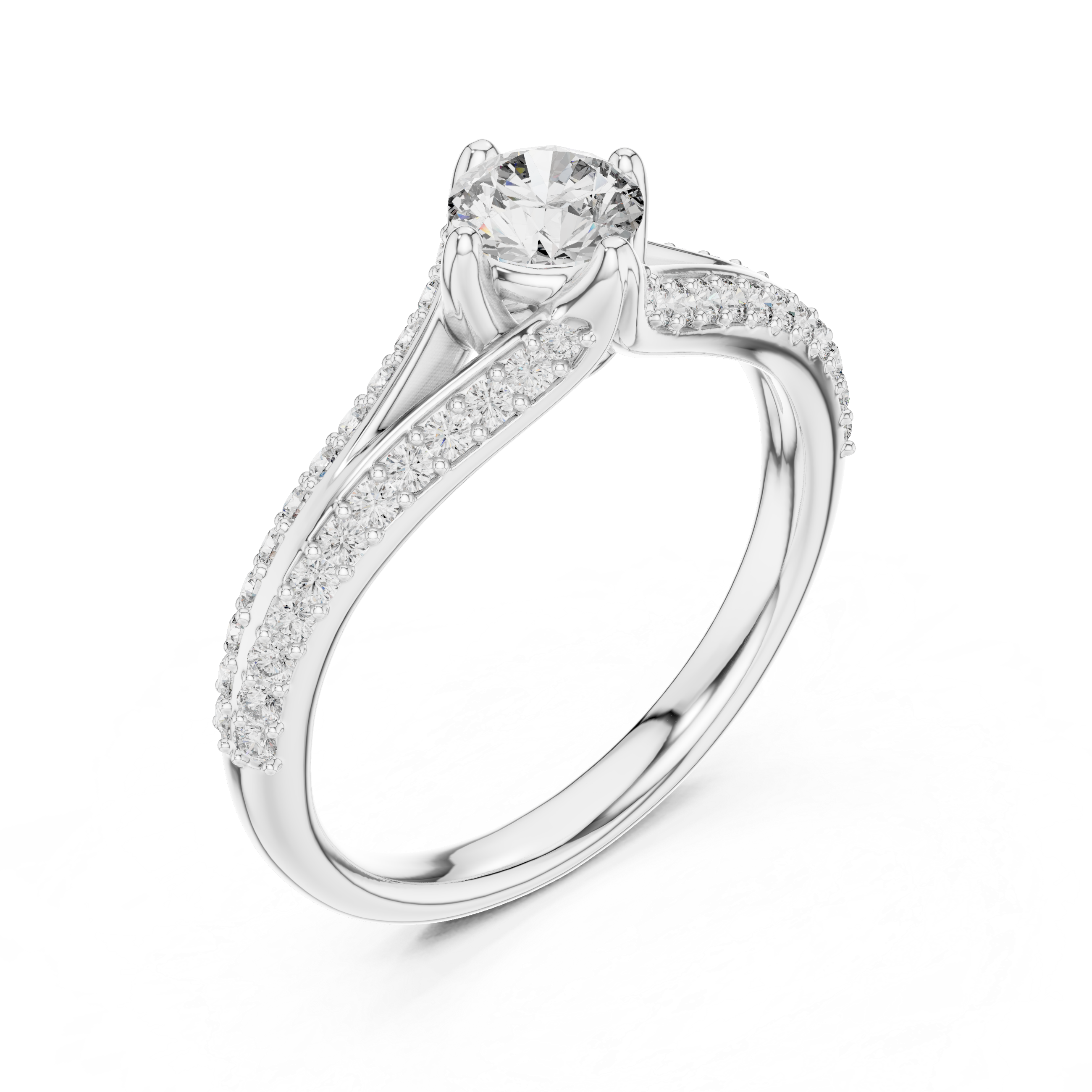 Round Cut Diamond Solitaire Ring with Split Shank Pavé