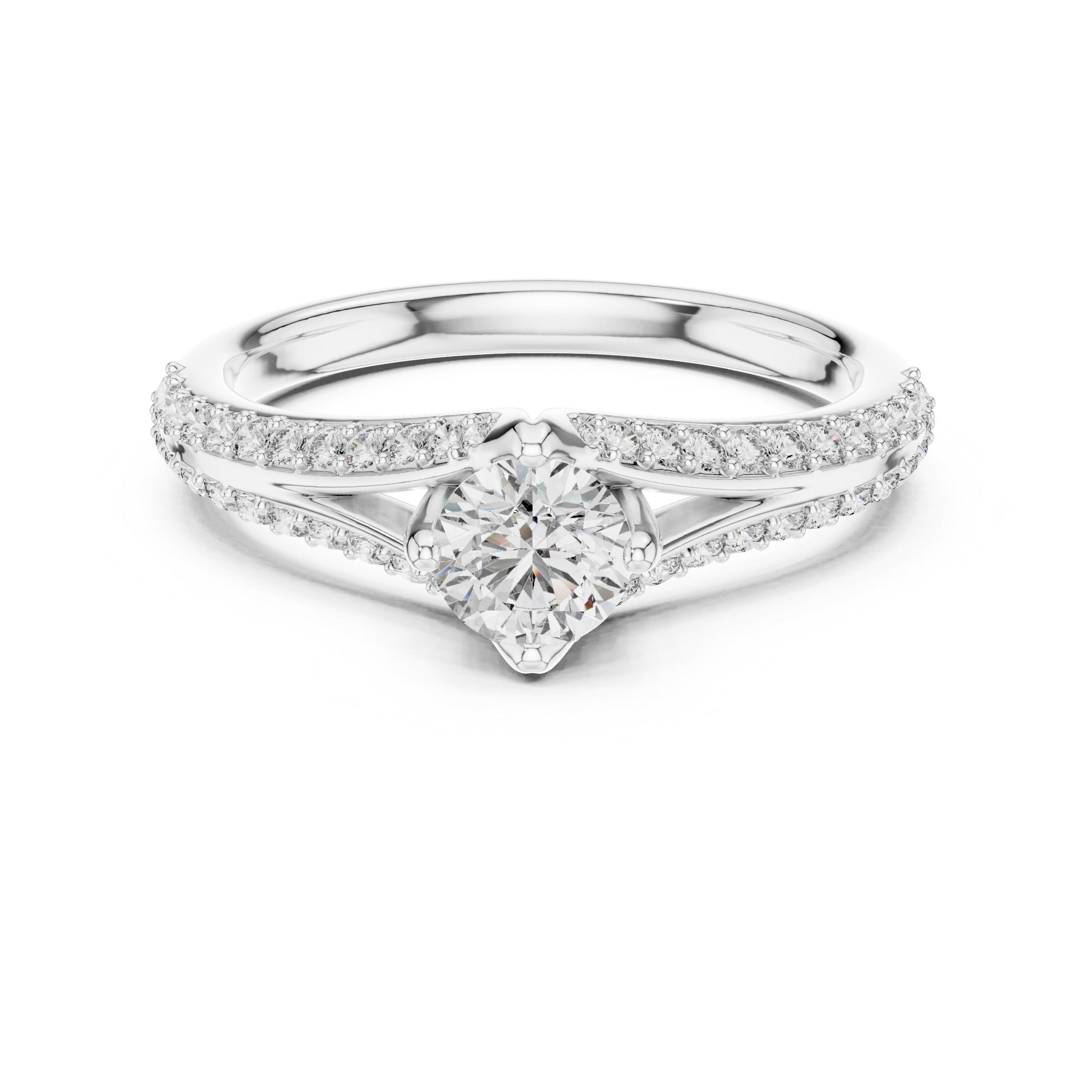 Round Cut Diamond Solitaire Ring with Split Shank Pavé