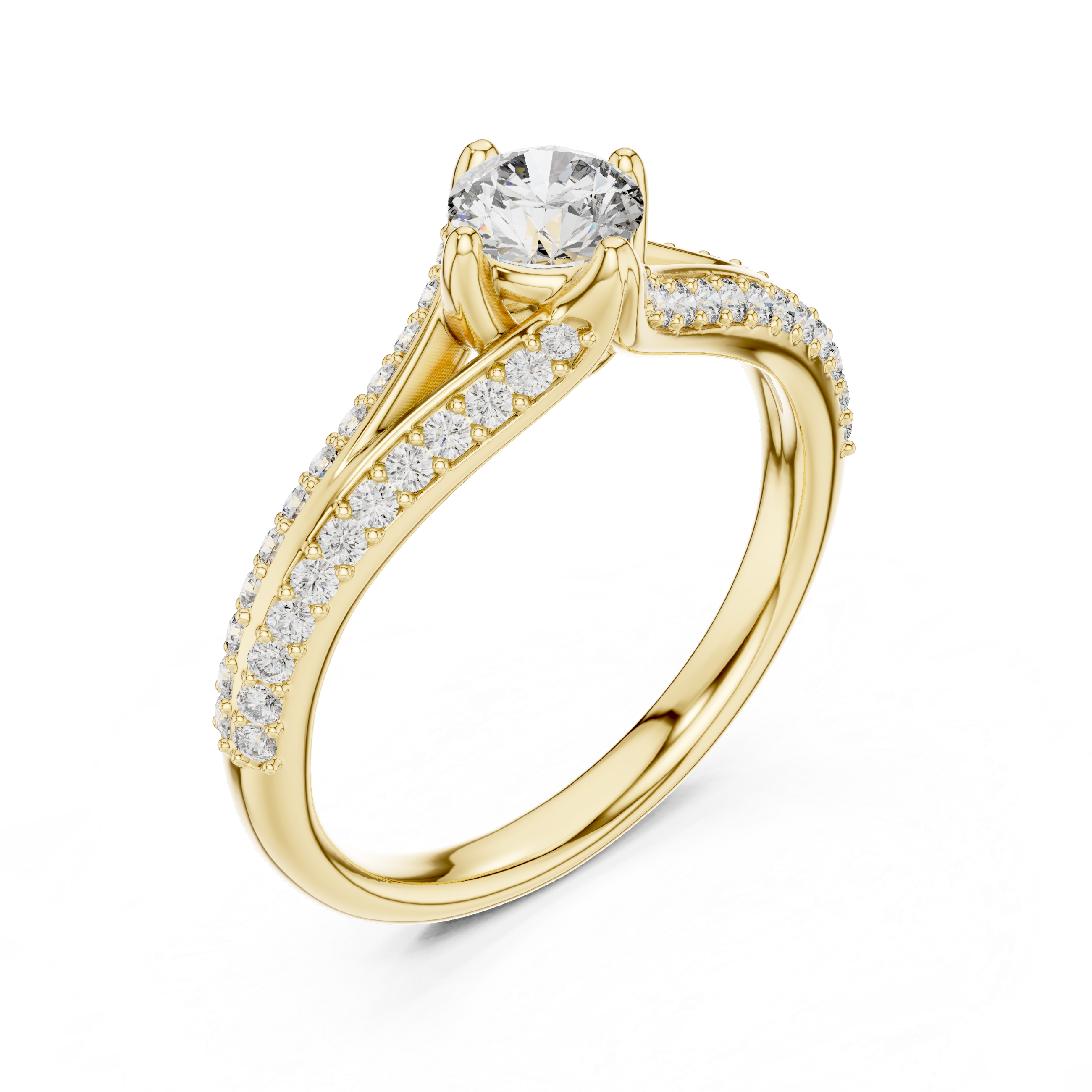 Round Cut Diamond Solitaire Ring with Split Shank Pavé