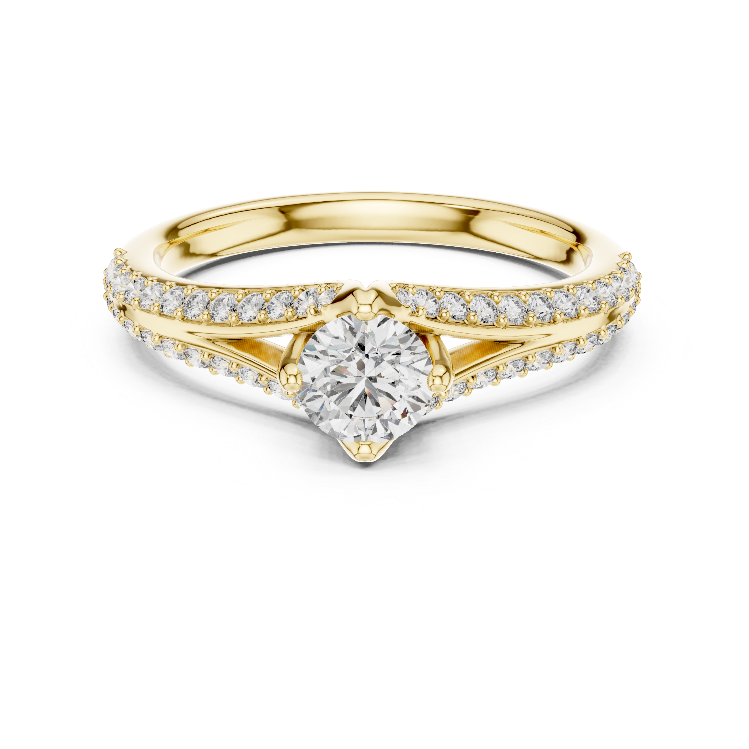 Round Cut Diamond Solitaire Ring with Split Shank Pavé