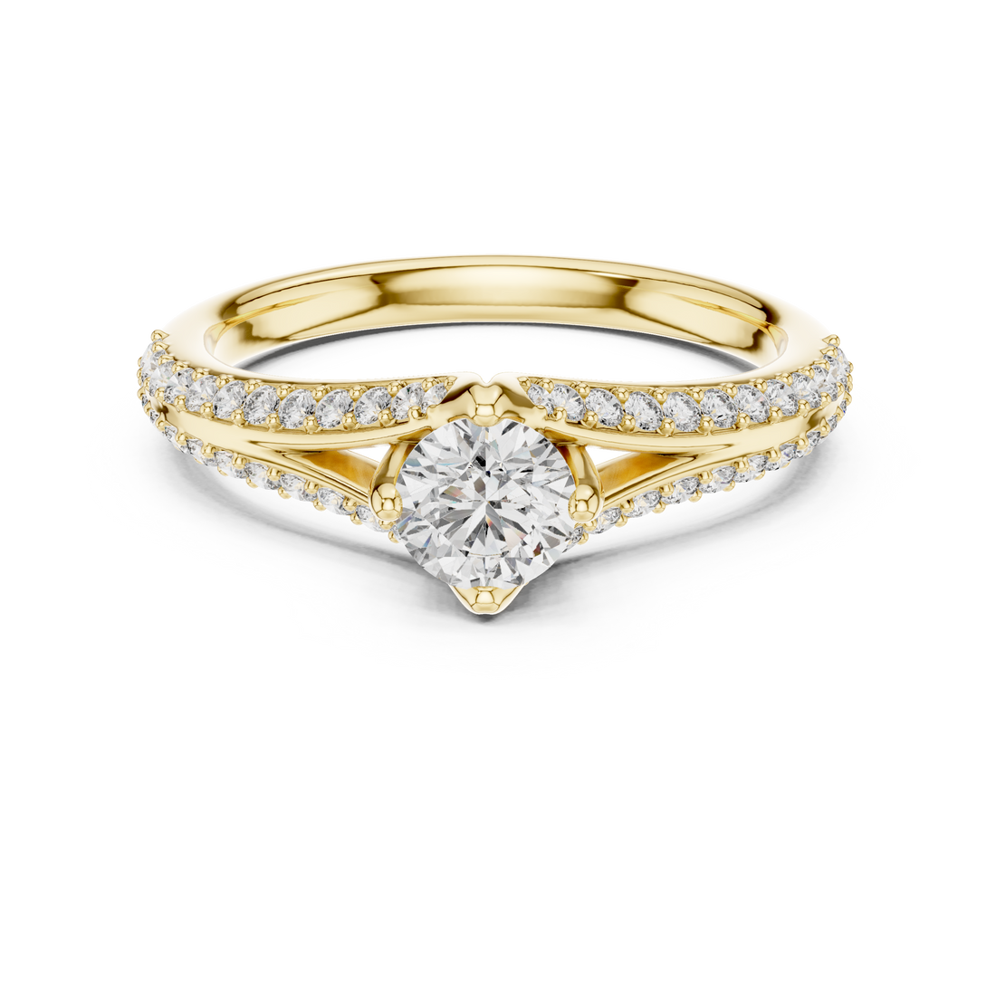 Round Cut Diamond Solitaire Ring with Split Shank Pavé