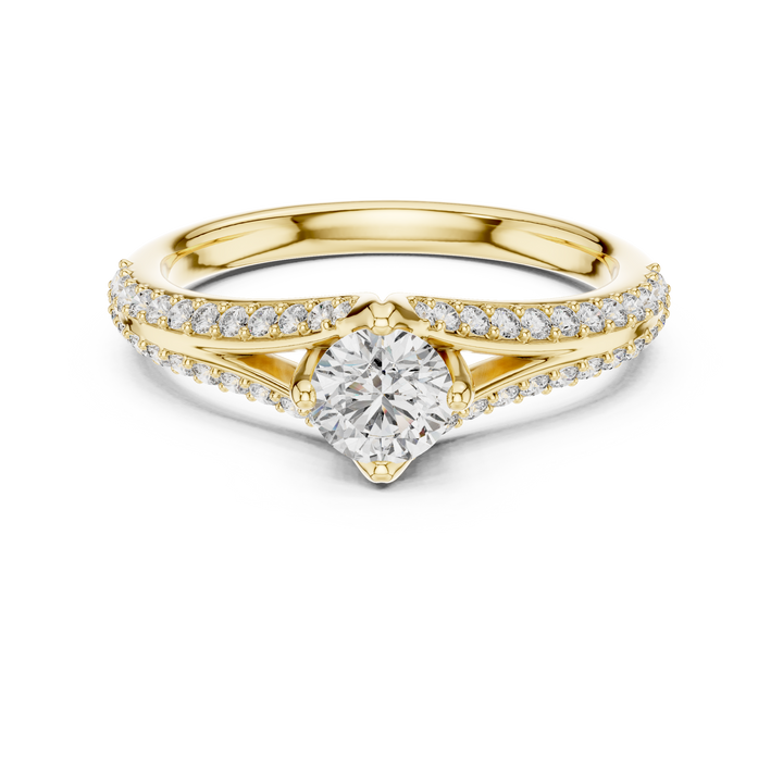 Round Cut Diamond Solitaire Ring with Split Shank Pavé